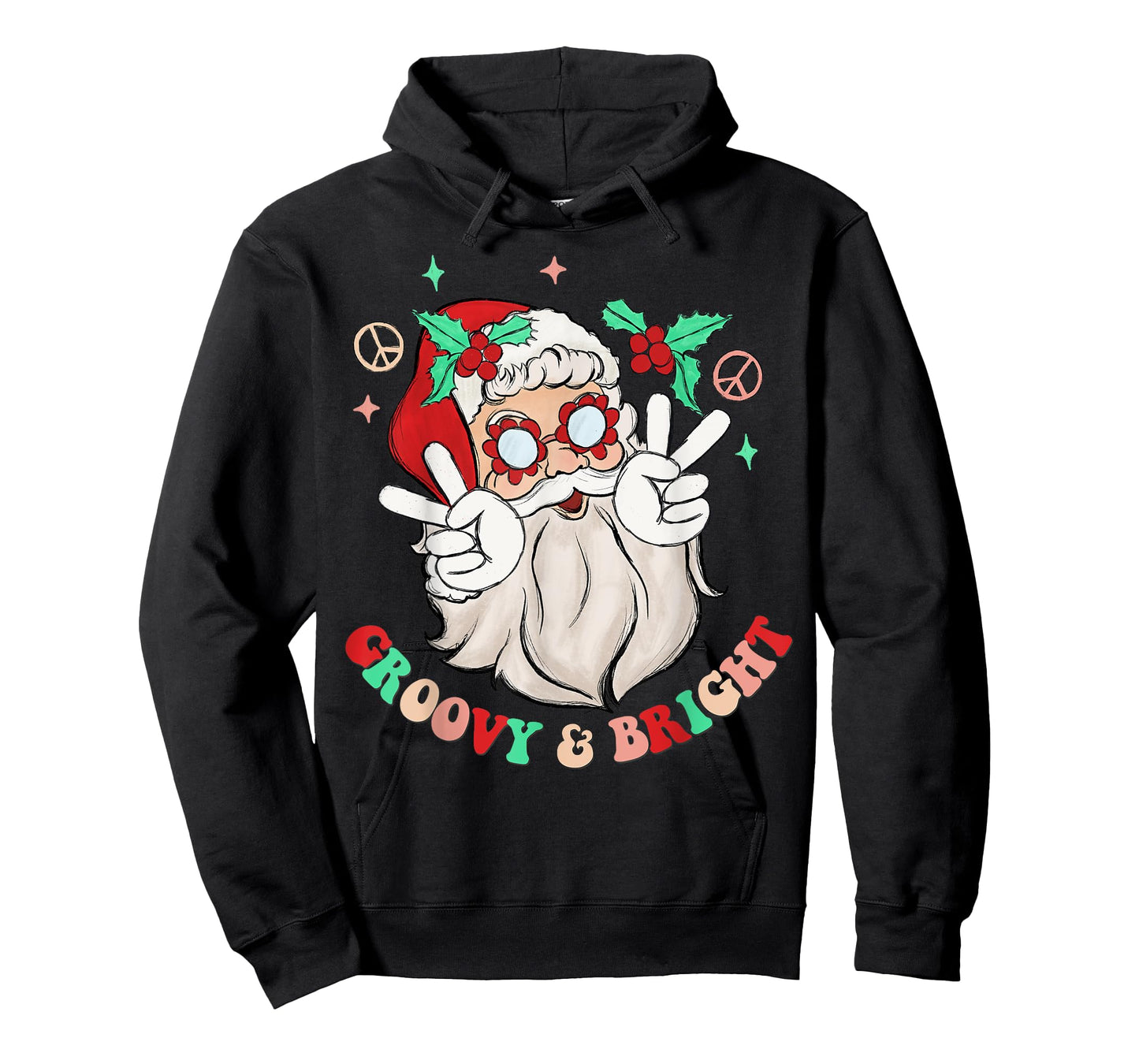 Hippie Santa Groovy Peace Sign Funny Merry Christmas Womens T-Shirt