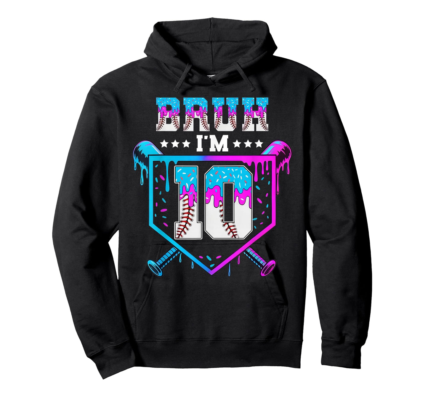 Bruh 10th Birthday Boy Baseball Ice Cream Drip 10 Year Old T-Shirt