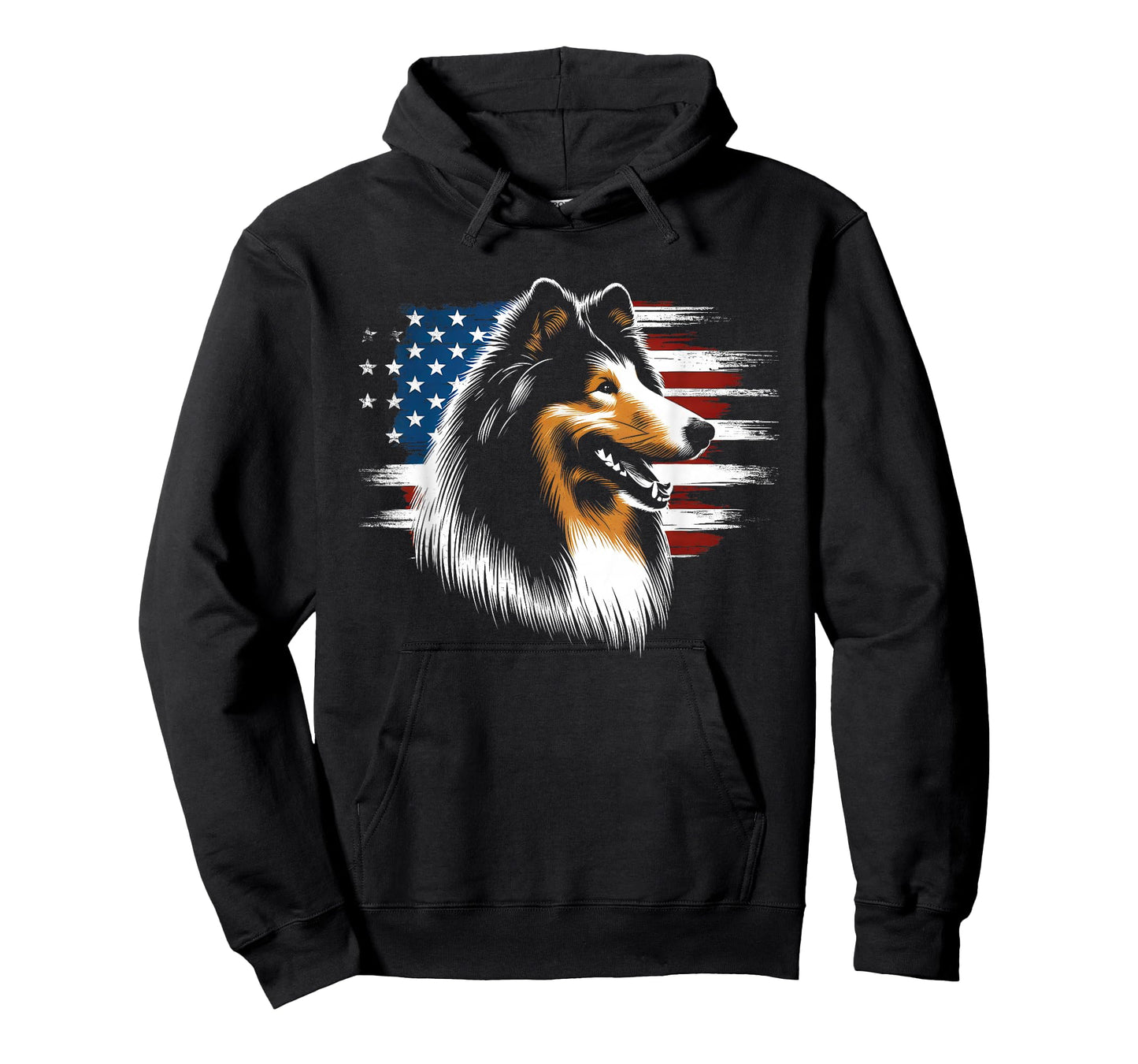 Rough Collie American Flag - Patriotic Collie Dog Lover T-Shirt