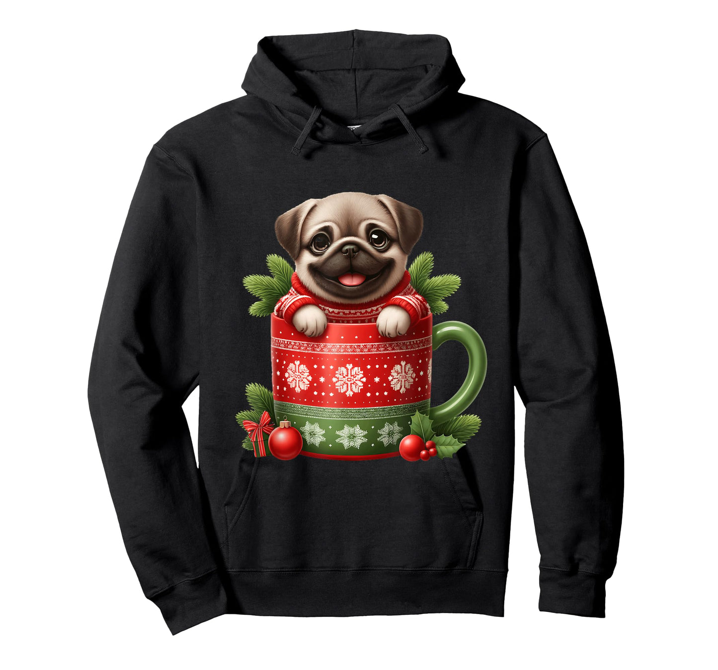 Joyful Pug in Festive Mug Cozy Christmas T-Shirt