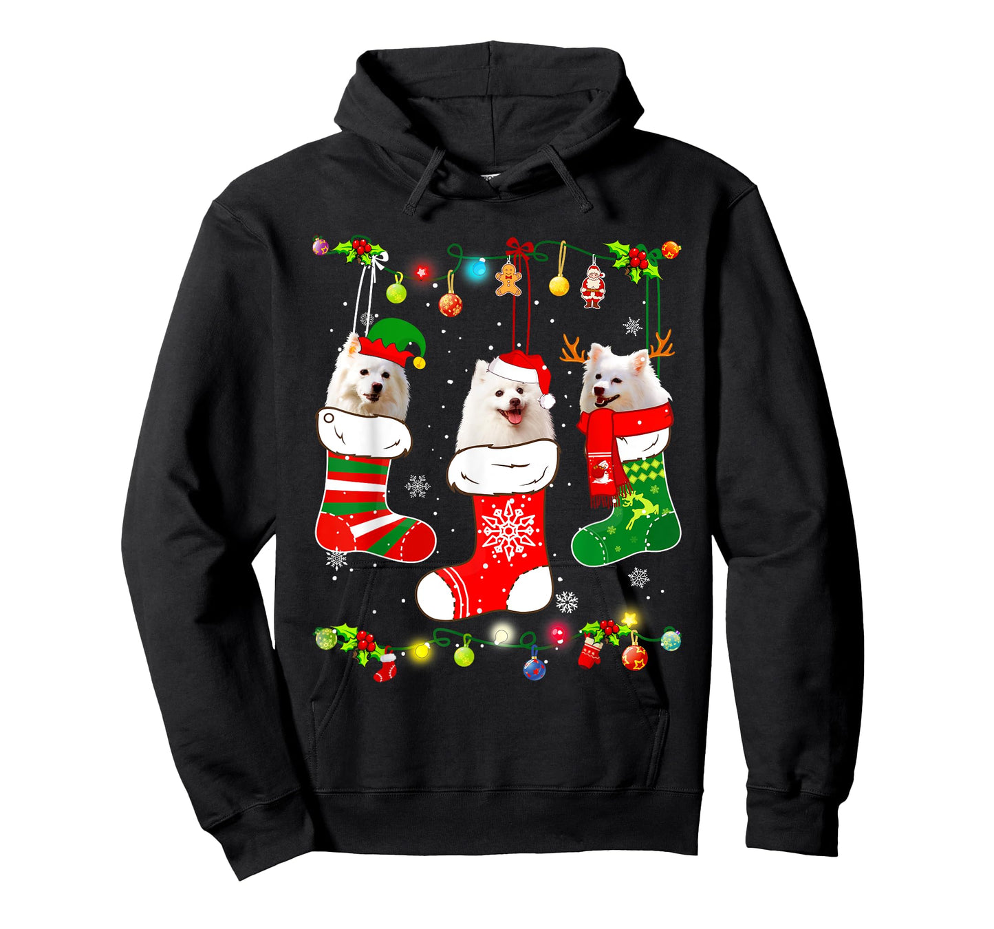 American Eskimo Christmas Lights Funny Puppy Xmas Dog Lover T-Shirt