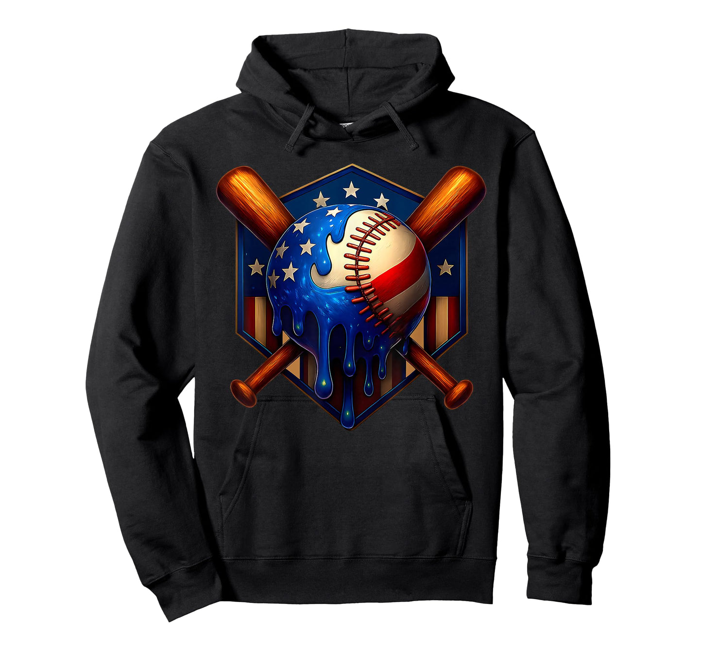 Baseball Home Plate Drip, Flag US Ice Cream Drip Youth Boys T-Shirt