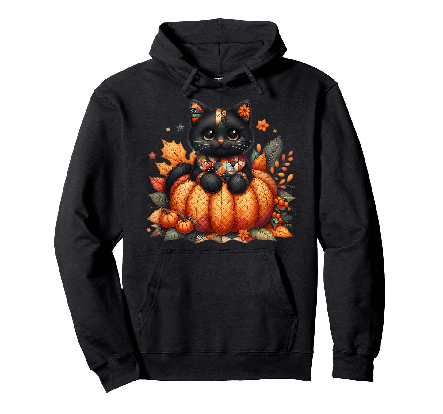 Black Cat Fall Pumpkin Patchwork T-Shirt