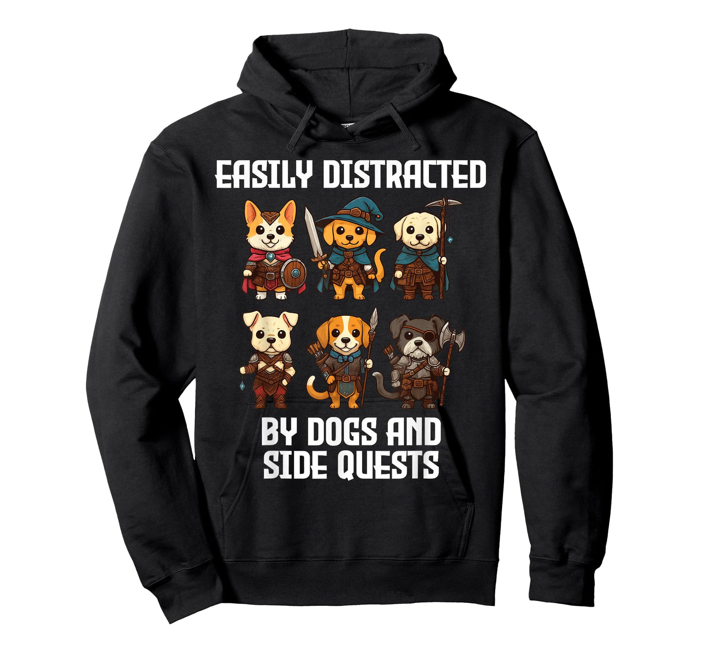 Easily Distracted by Dogs and Side Quests Funny Gamer T-Shirt