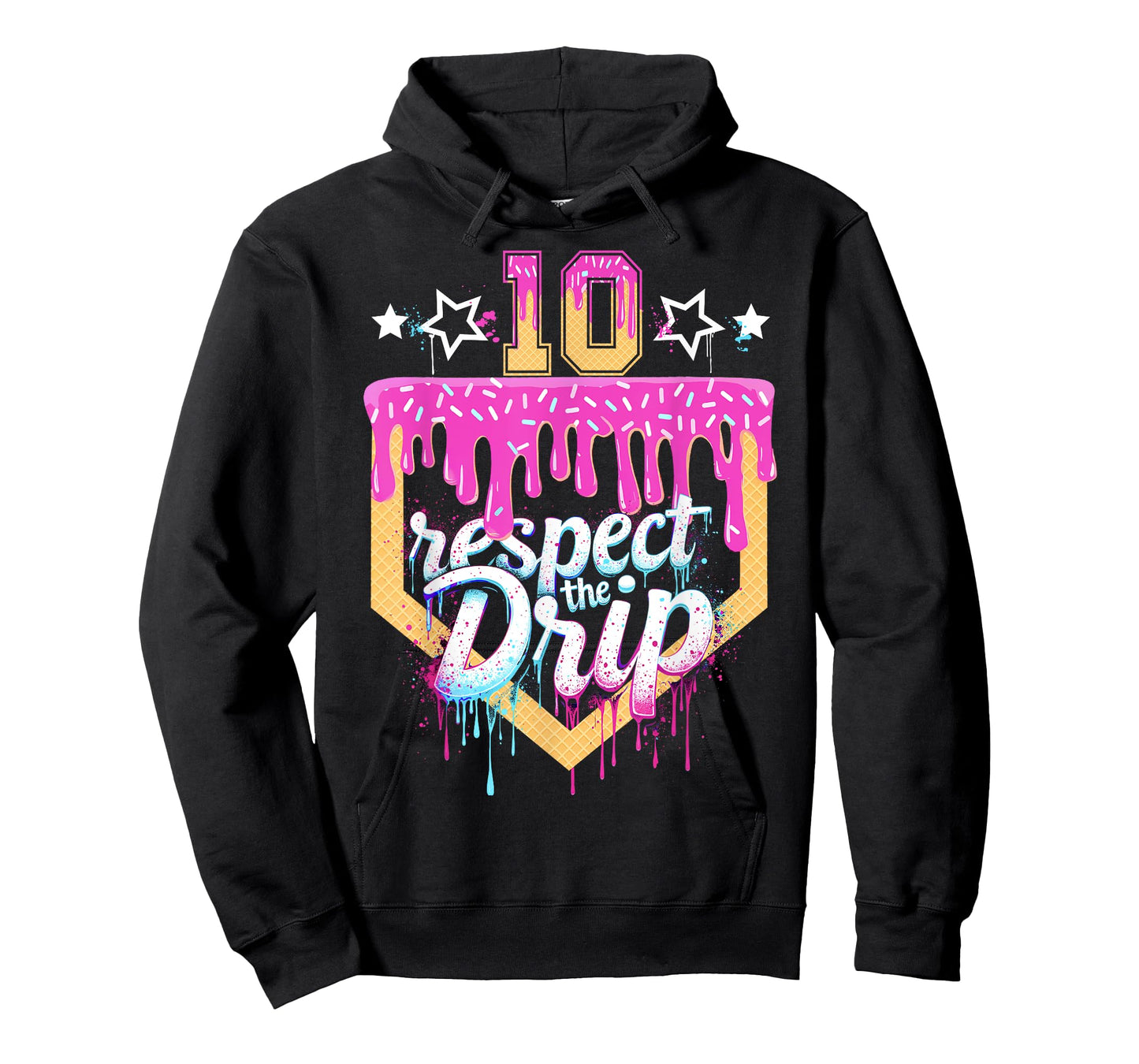 Baseball 10 Year Old Birthday Ice Cream Drip 10th Birthday T-Shirt