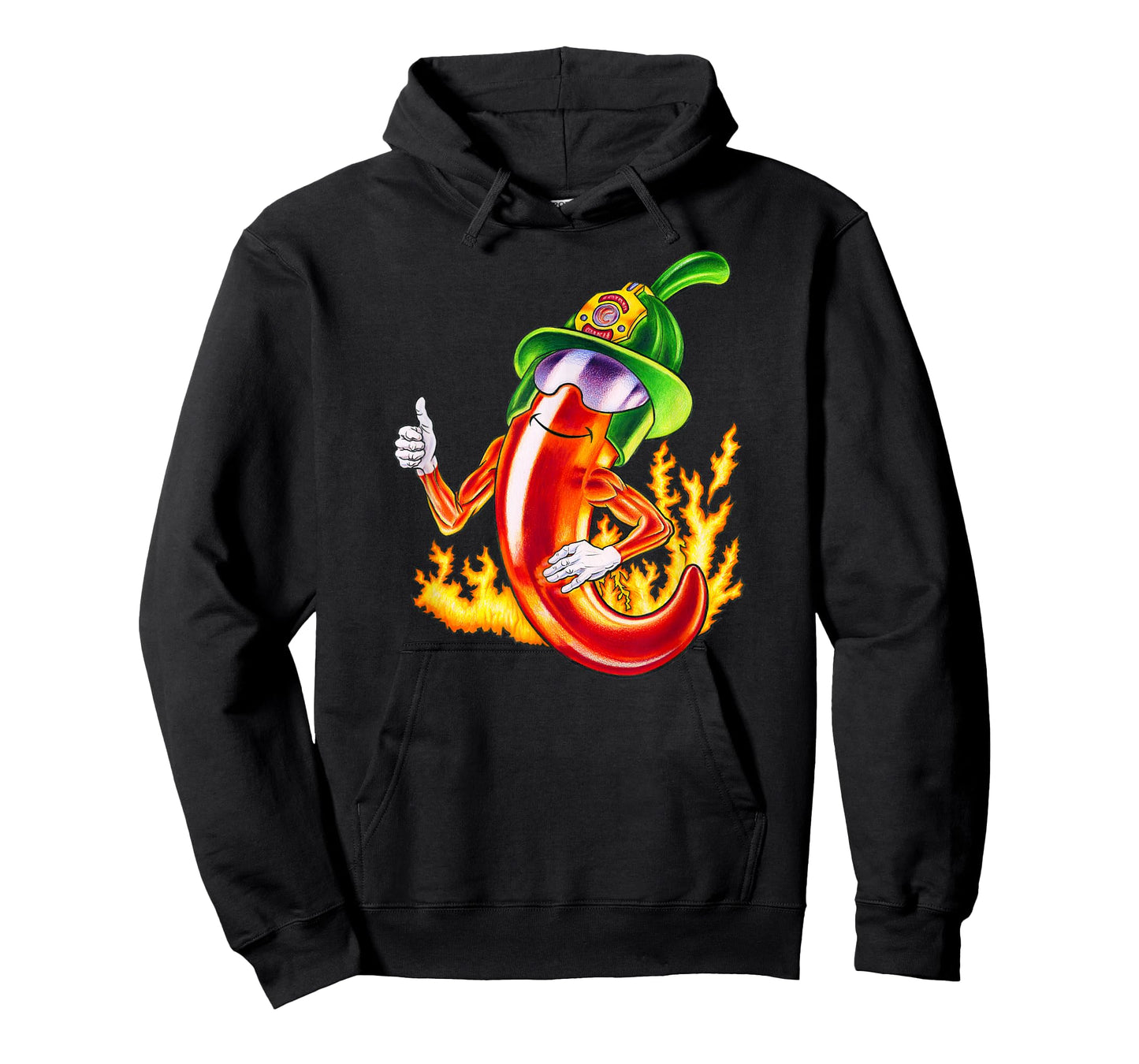 Spicy Firefighter Chili Cartoon Funny Fire Hero Drawing T-Shirt