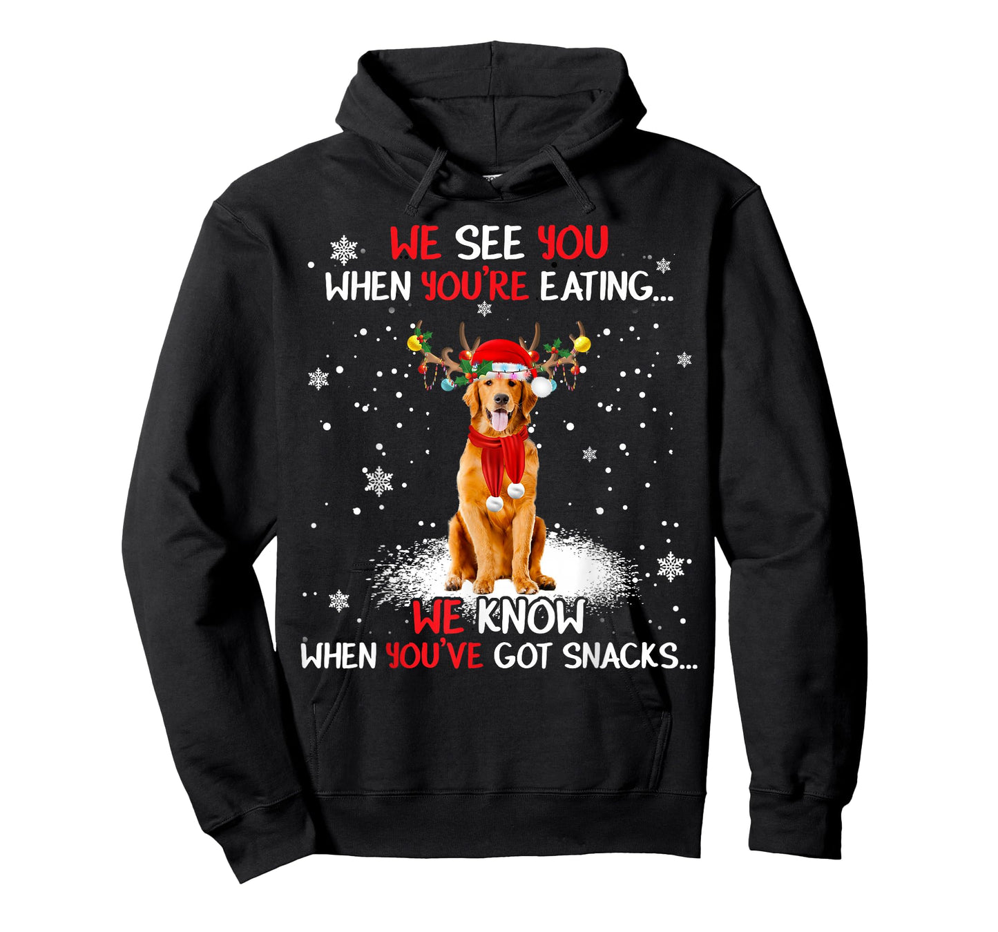 Santa Golden Retriever Reindeer Light Christmas Pajama T-Shirt