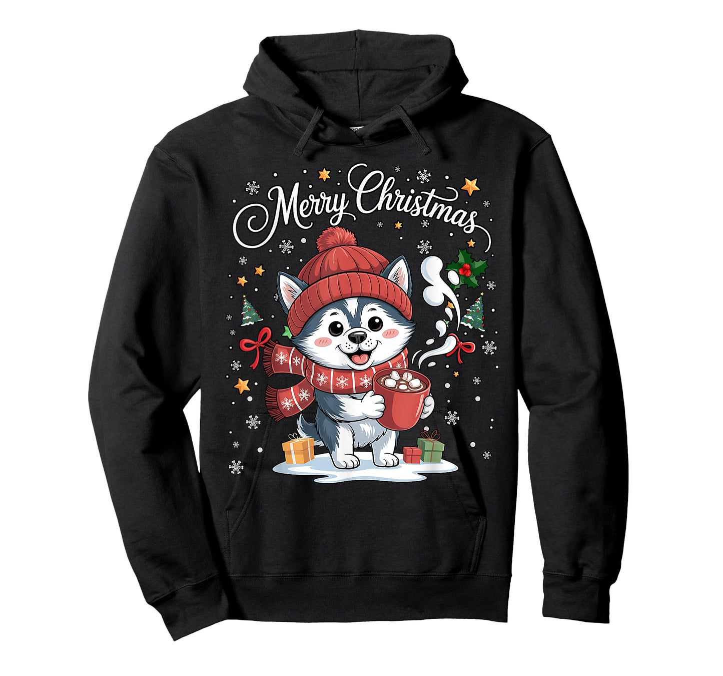 Cute Siberian Husky Dog Drink Hot Cocoa Christmas Xmas Women T-Shirt