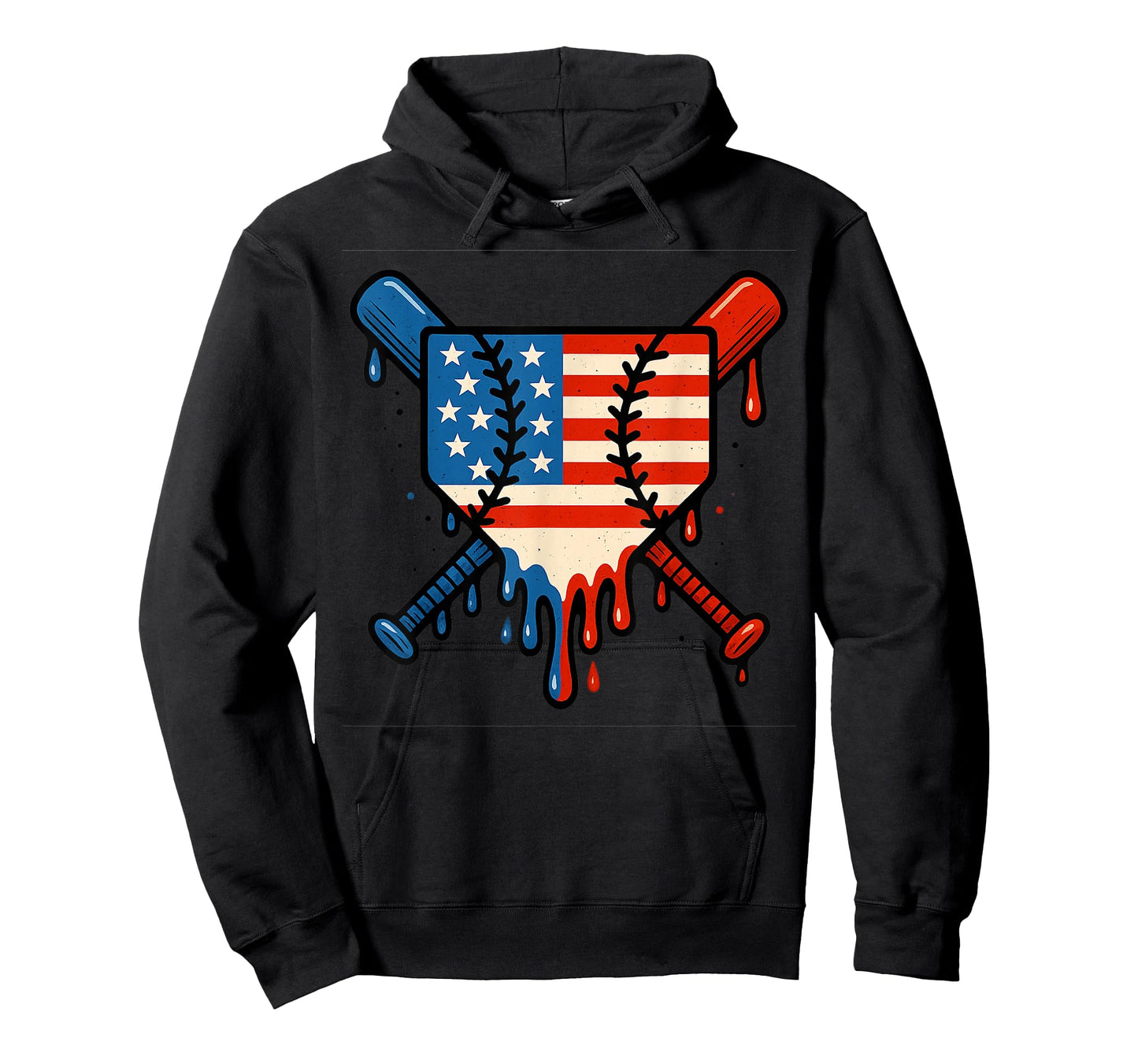 Baseball Home Plate Dripping Ice Cream Drip American Flag T-Shirt