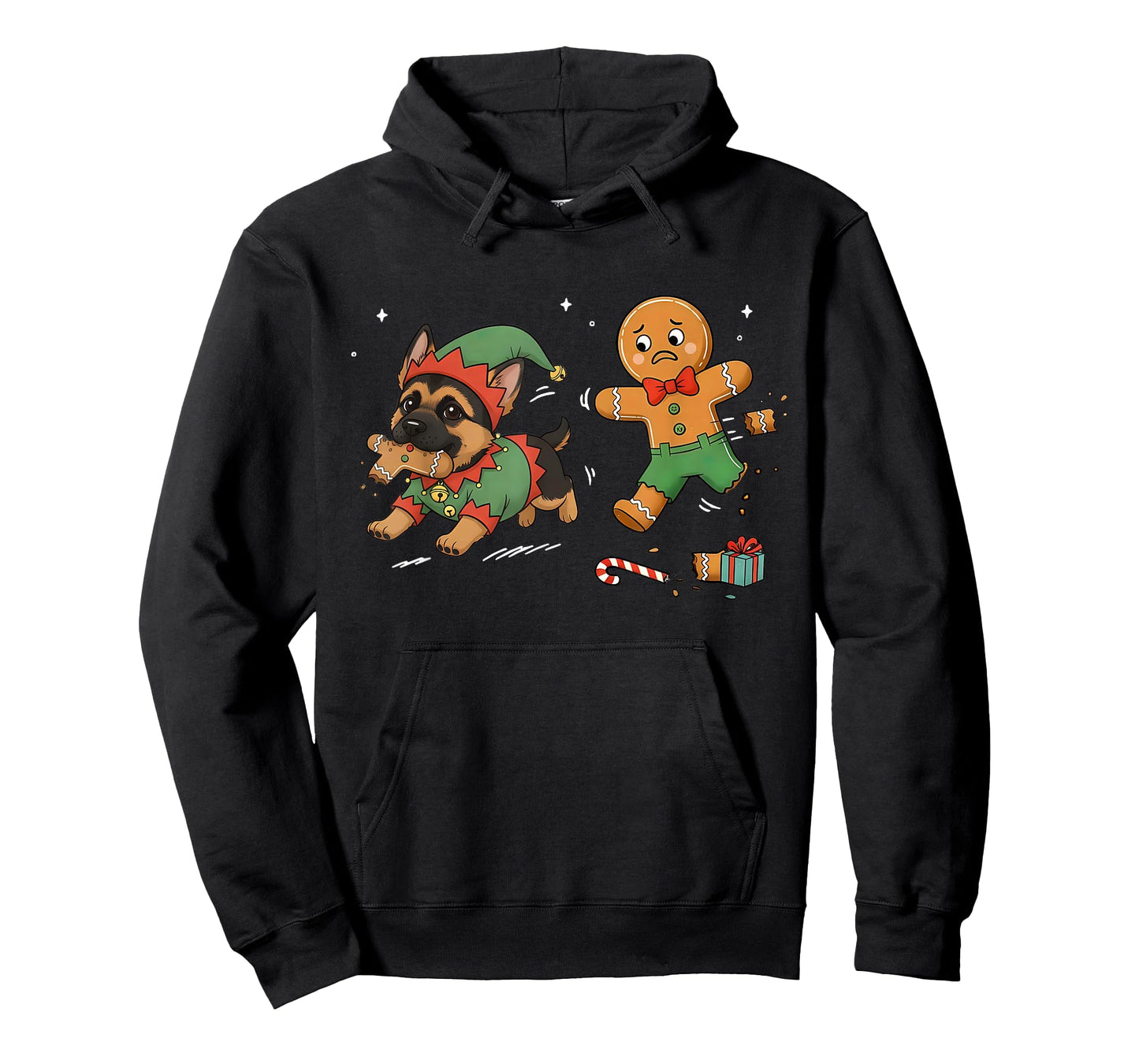 Gingerbread Chasing German Shepherd Dog Christmas Pet Lover T-Shirt