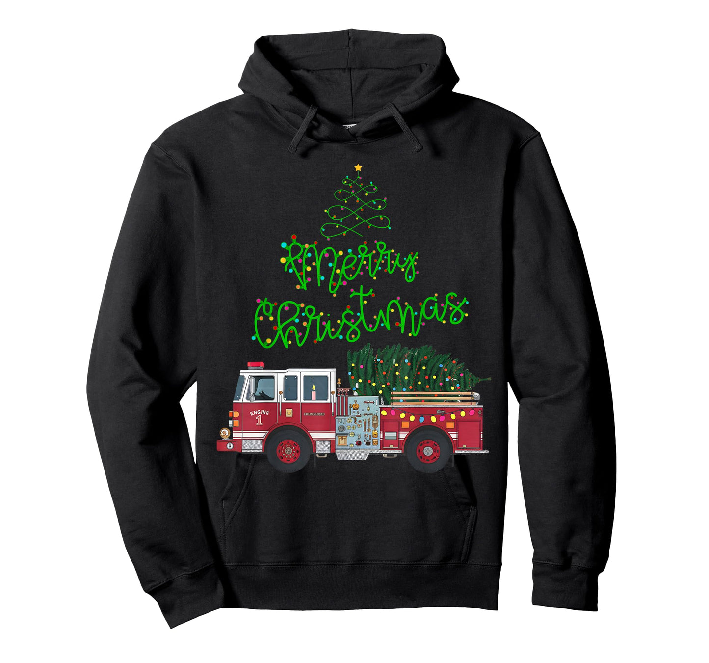 Merry Christmas Firetruck Xmas Tree Lights Boys Toddler Kids T-Shirt