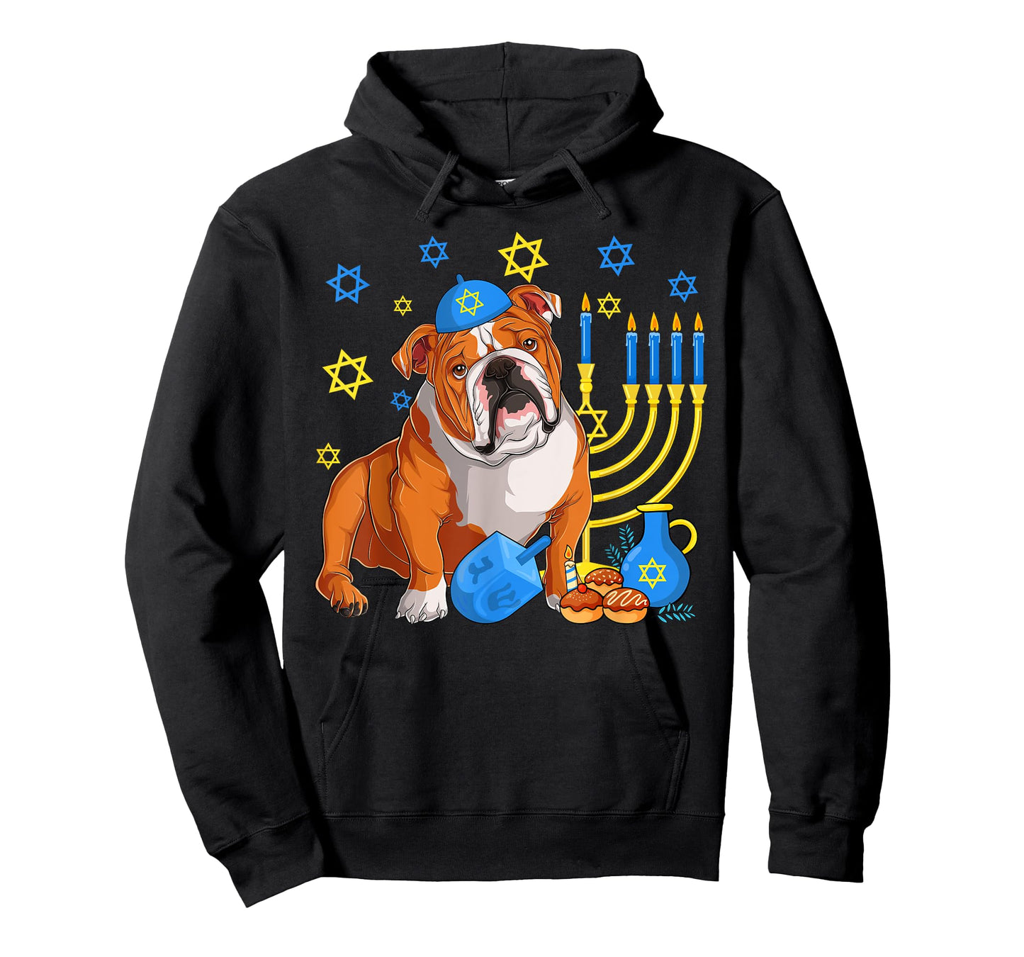 Jewish English Bulldog Dog Kippah Menorah Hanukkah Pajama T-Shirt