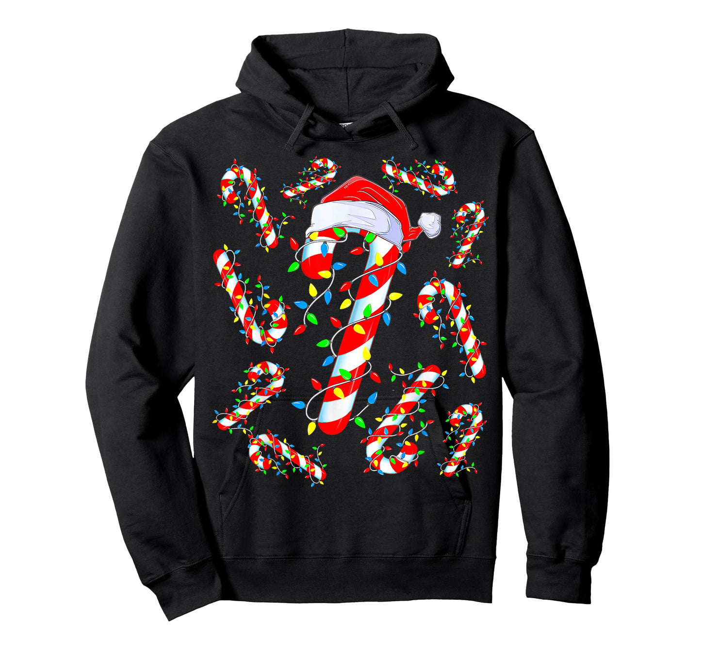 Red And White Candy Cane Santa Christmas Funny Xmas Lights T-Shirt