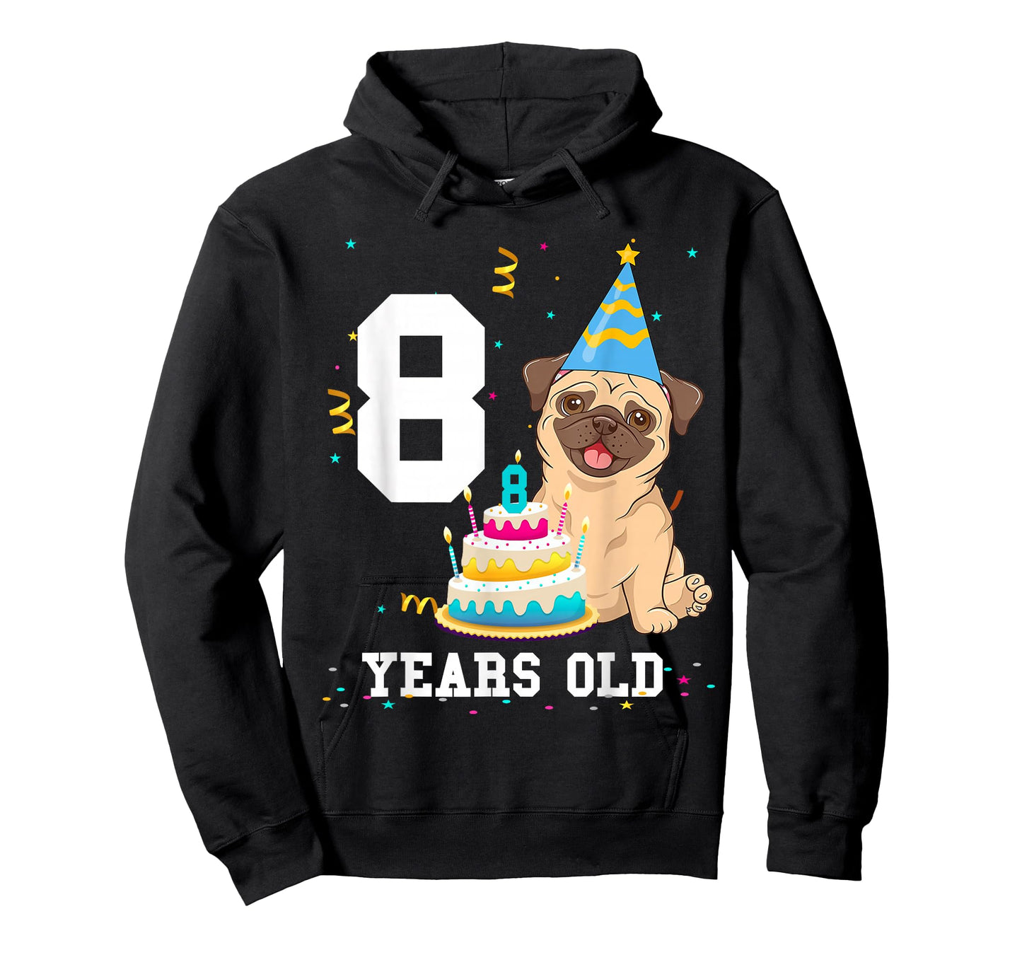 8 Years Old Birthday Pug Dog Lover Party Kids Boys Girls T-Shirt