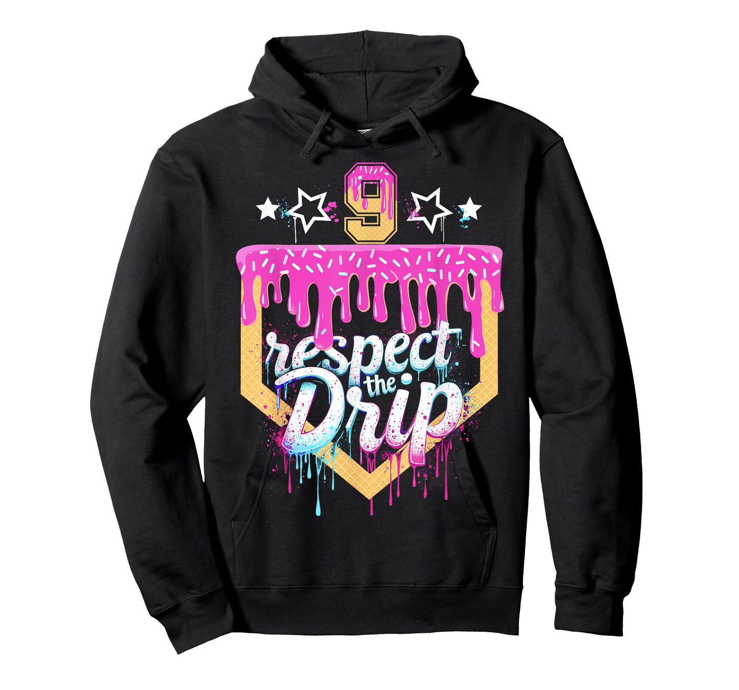 Baseball 9 Year Old Birthday Ice Cream Drip 9th Birthday T-Shirt