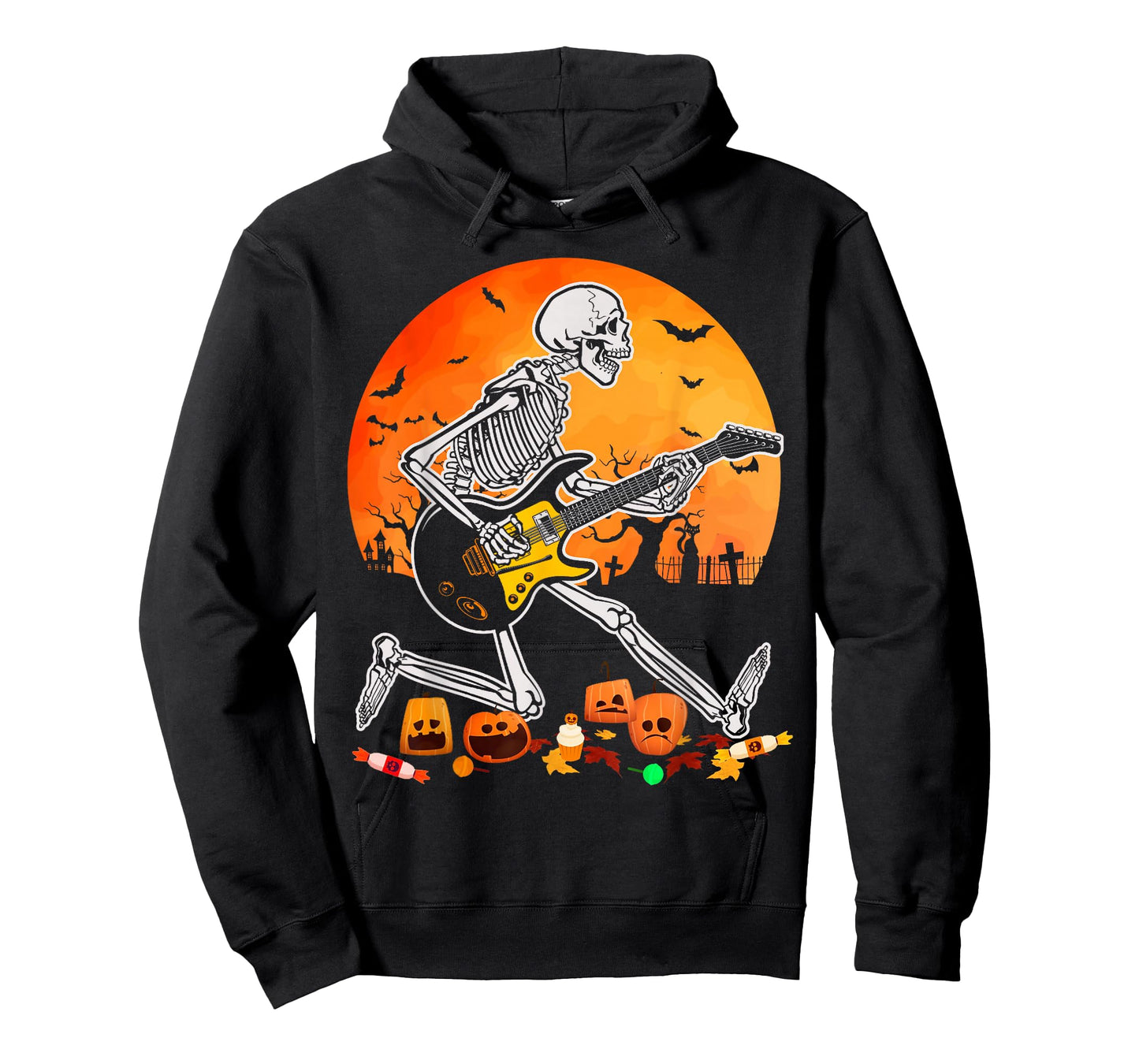 Skeleton Playing Bass Guitar Halloween Electric Acoustic T-Shirt