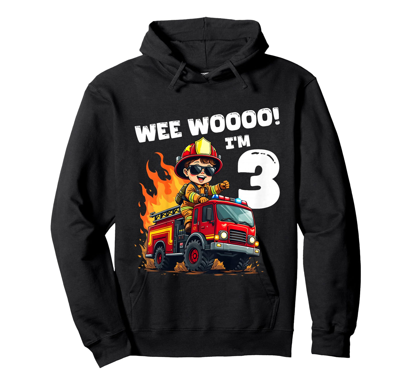 3 Year Old 3rd Birthday Fire Truck Wee Woo Toddler Party T-Shirt