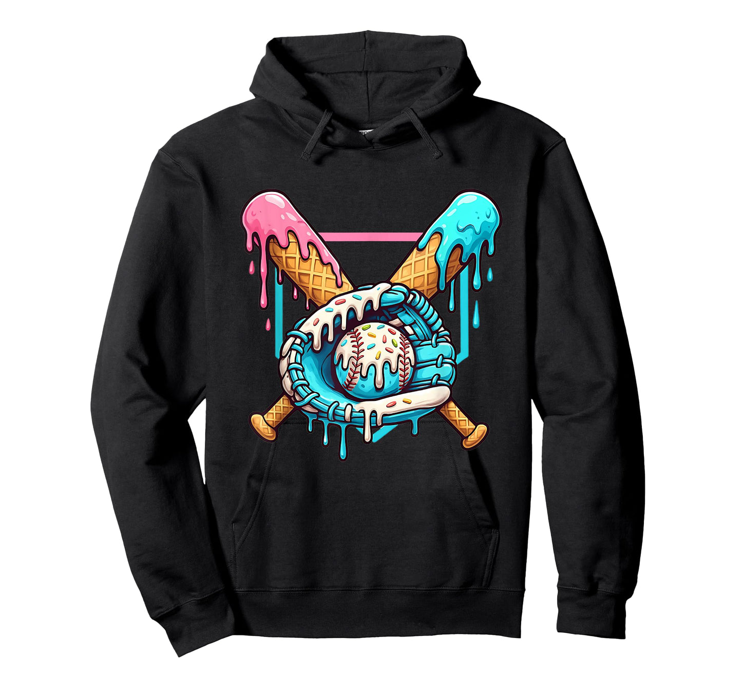 Dripping Ice Cream Baseball Glove – Funny Sprinkles Design T-Shirt