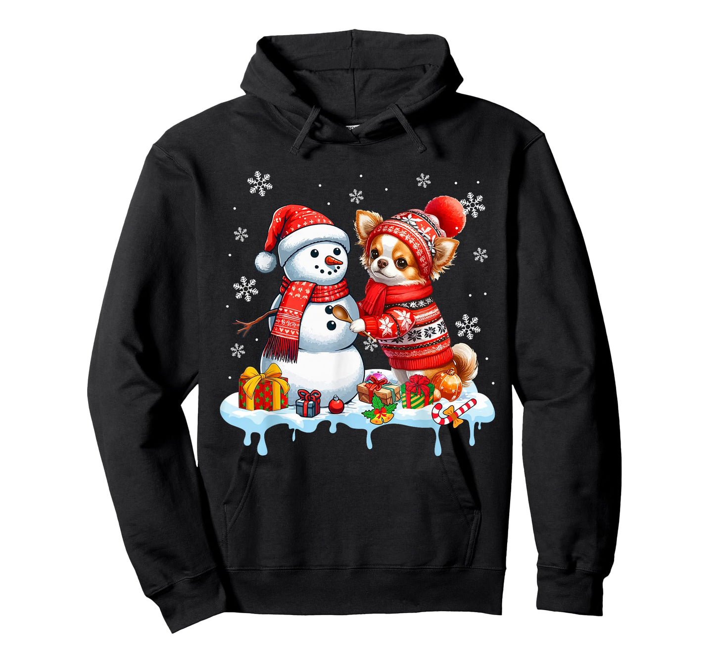 Santa Chihuahua Builds Snowman Christmas Dog Owner Kids T-Shirt