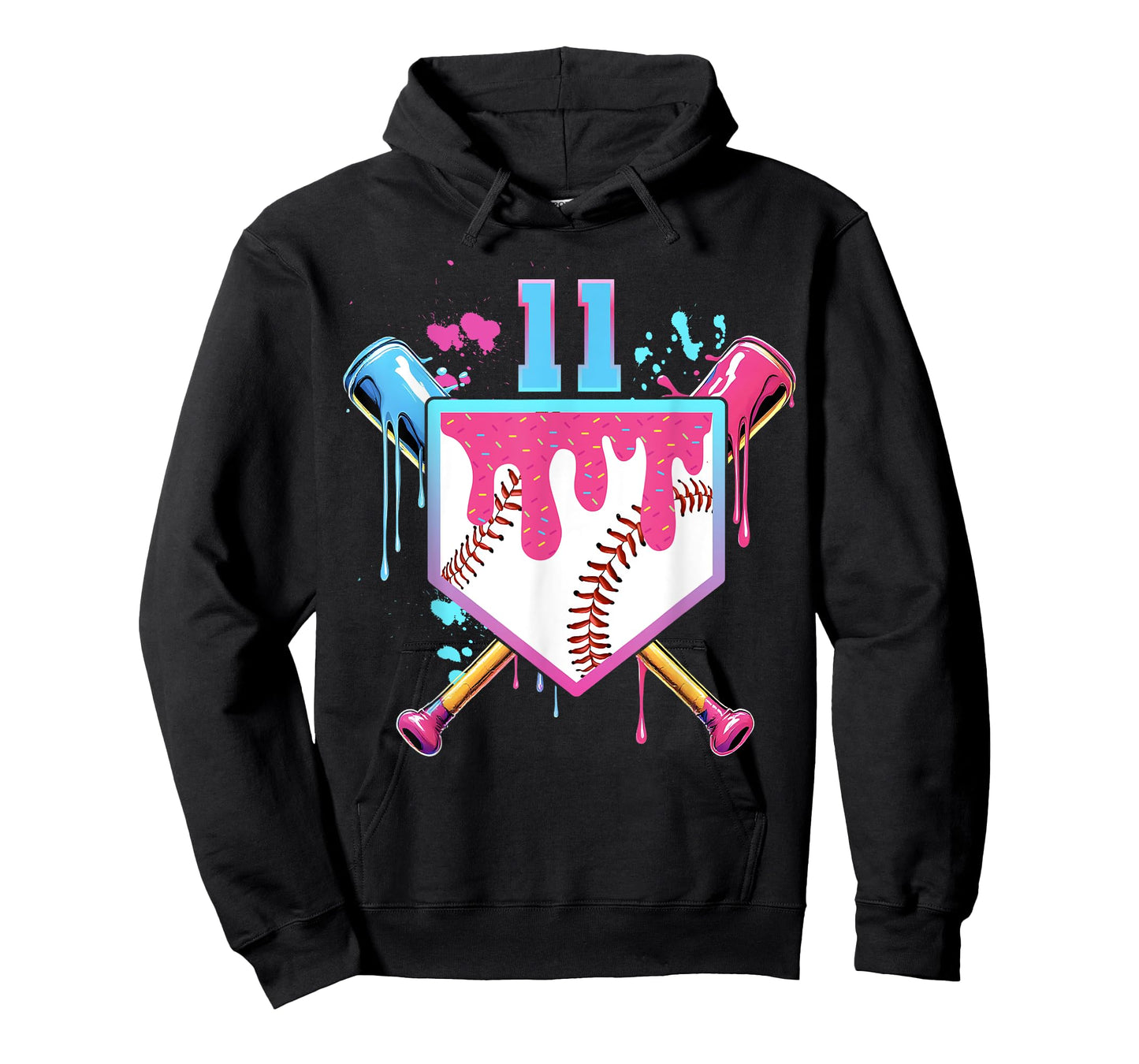 Baseball 11 Year Old Ice Cream Drip 11th Birthday Number 11 T-Shirt