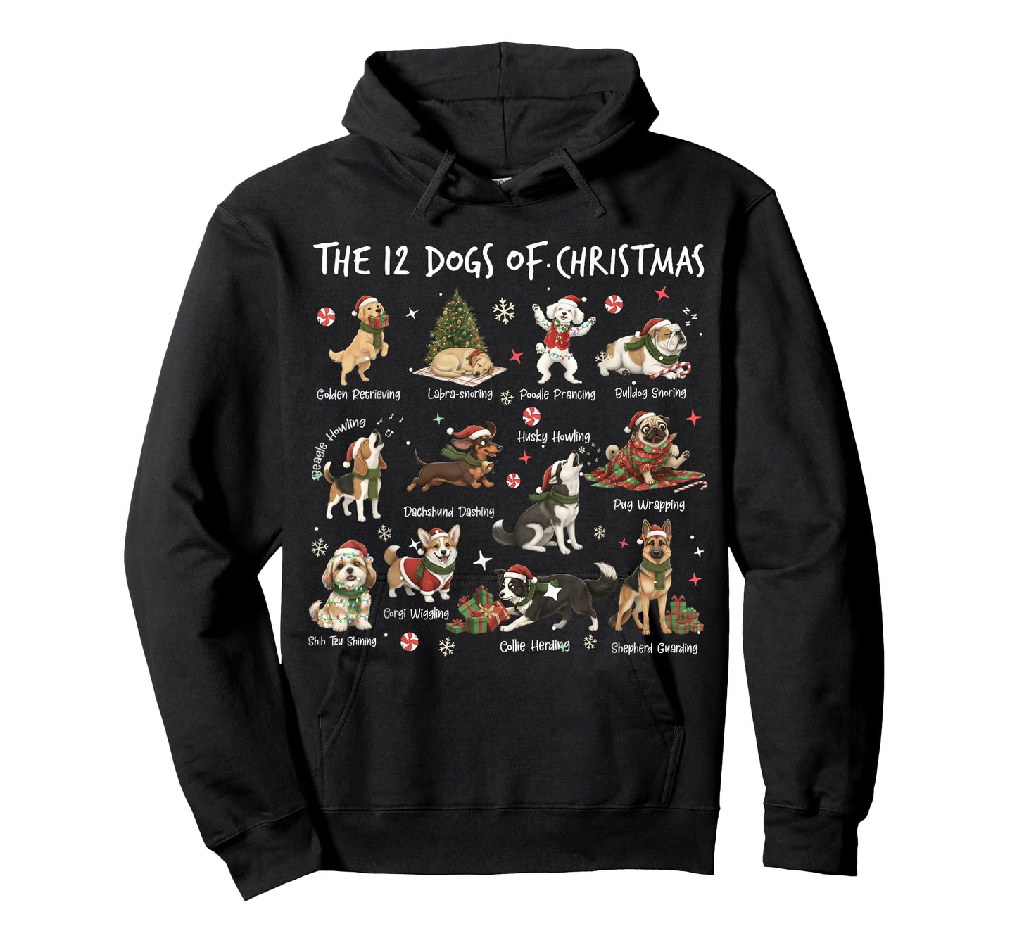 Cute 12 Dogs Xmas Funny Dog Lovers Christmas Men Women Kids T-Shirt