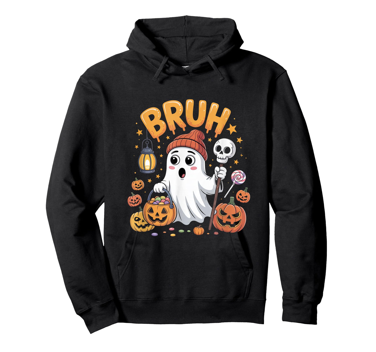 Bruh Ghost Funny Expression Pumpkin Lantern Spooky Design T-Shirt