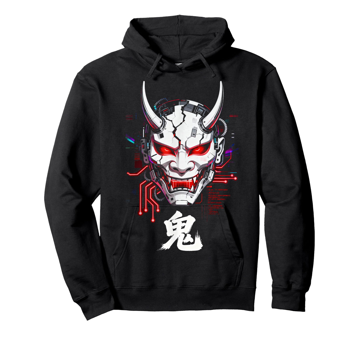 Cyberpunk Oni Mask Glitch Japanese Kanji Sci-Fi T-Shirt