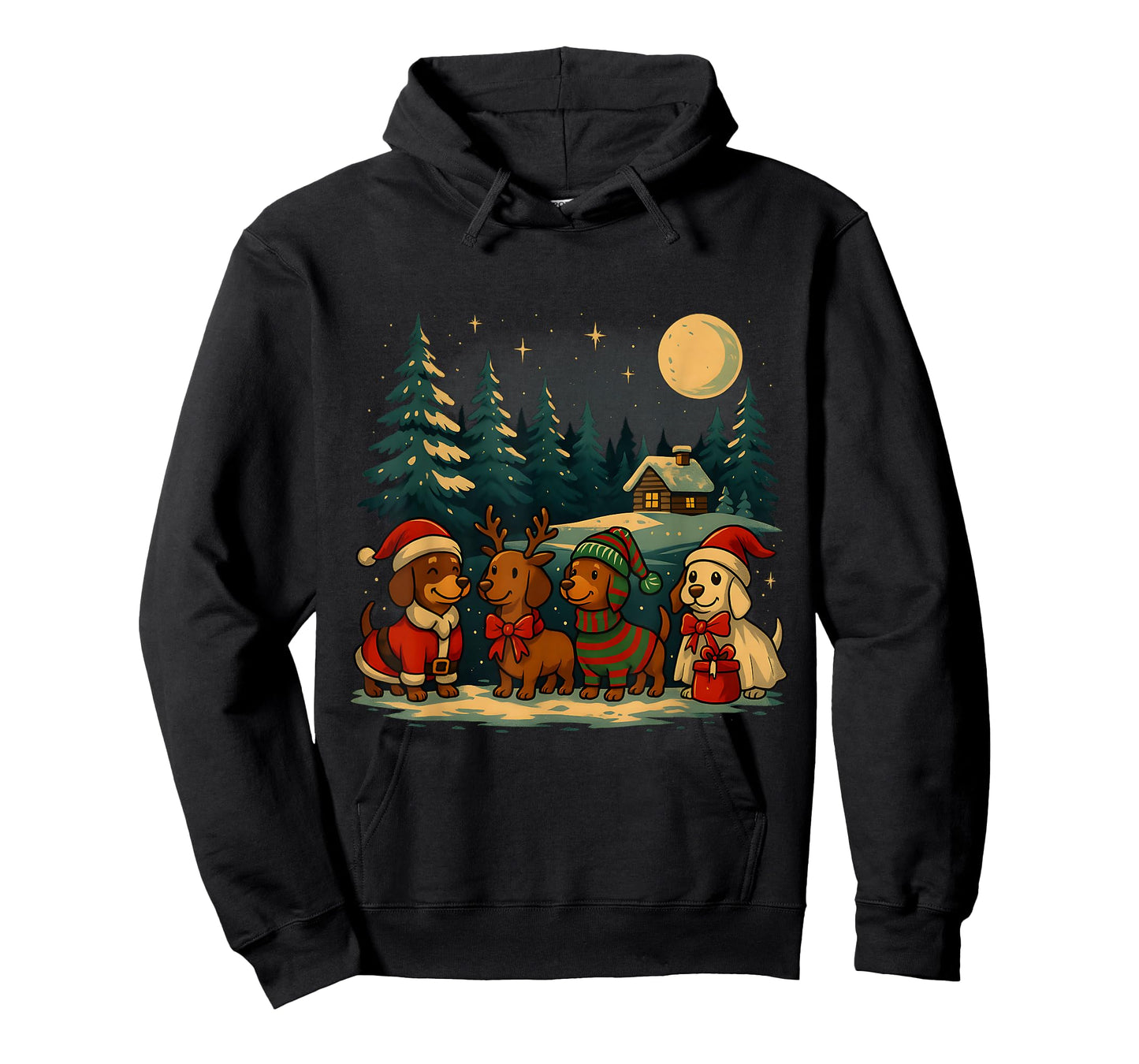 Christmas Dachshunds in Winter Wonderland Holiday Art T-Shirt