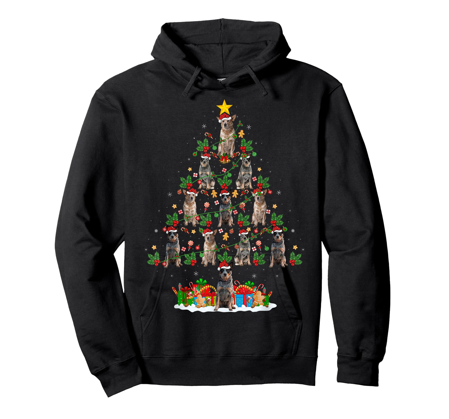 Xmas Lights Santa Australian Cattle Dog Christmas Tree T-Shirt