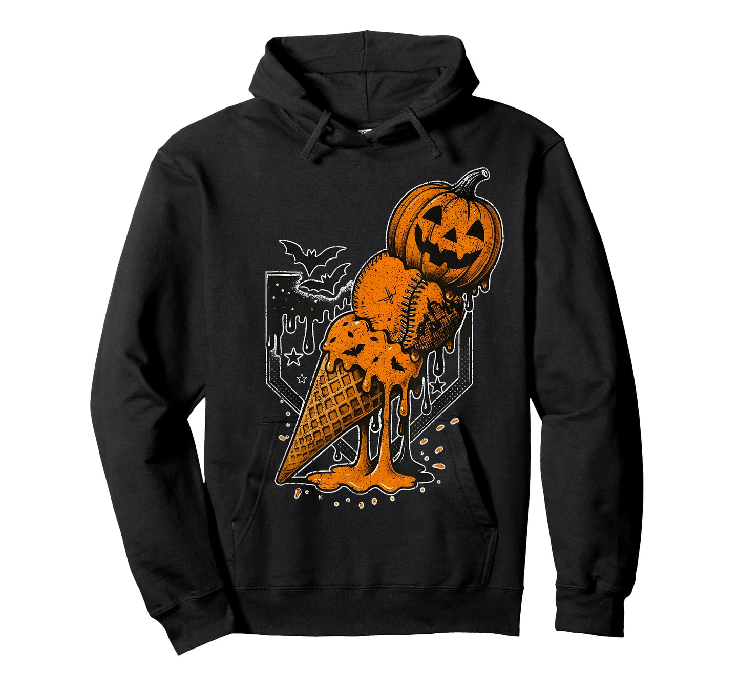 Pumpkin Ice Cream Cone Baseball Home Plate Halloween Season T-Shirt