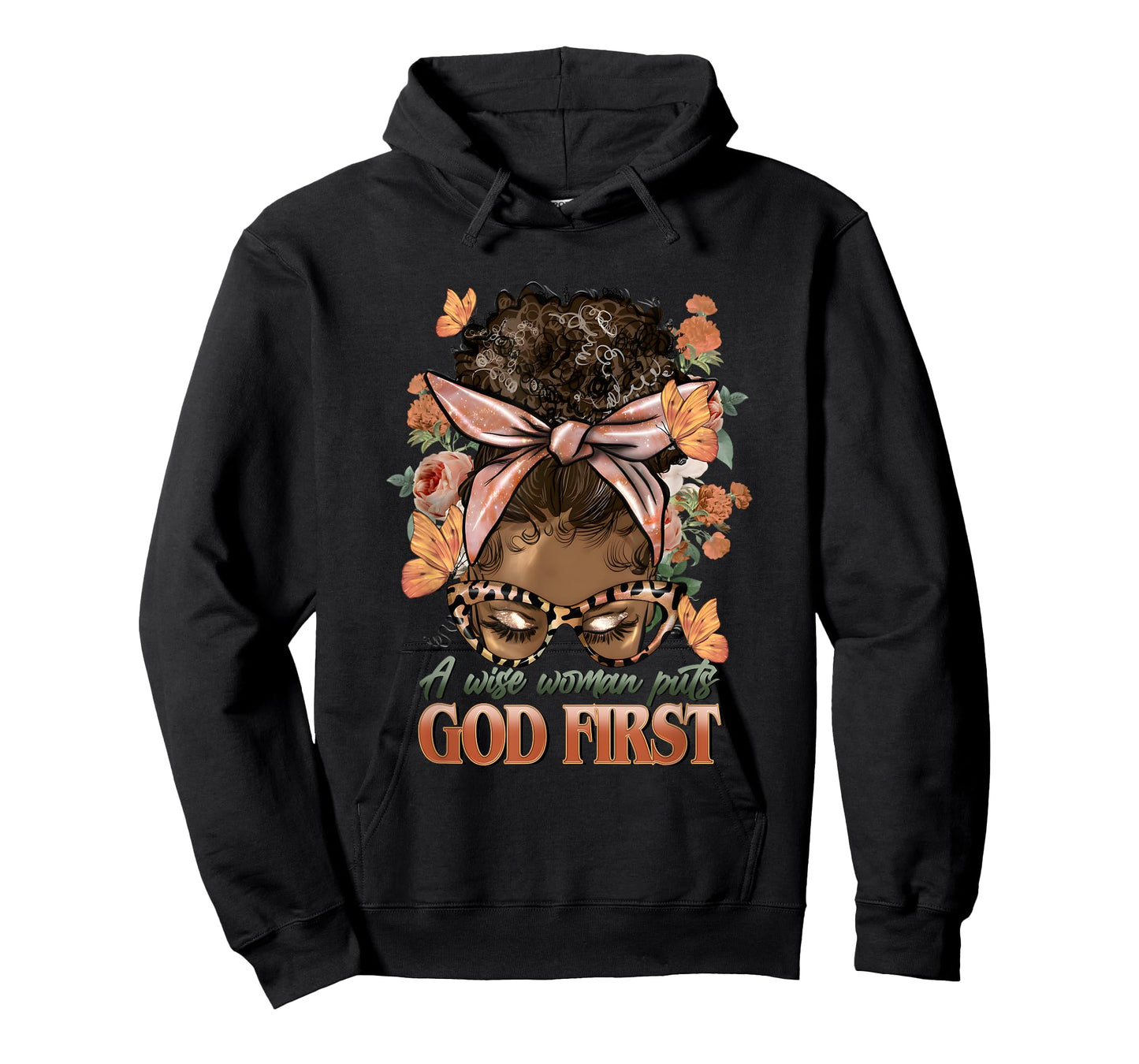 A Wise Woman Puts God First Black Women Messy Bun Christian T-Shirt