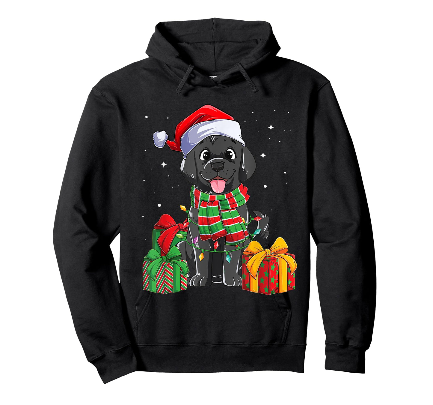 Black Labrador Retriever Christmas Lights Xmas Lab Dog Lover Men Women Kids T-Shirt