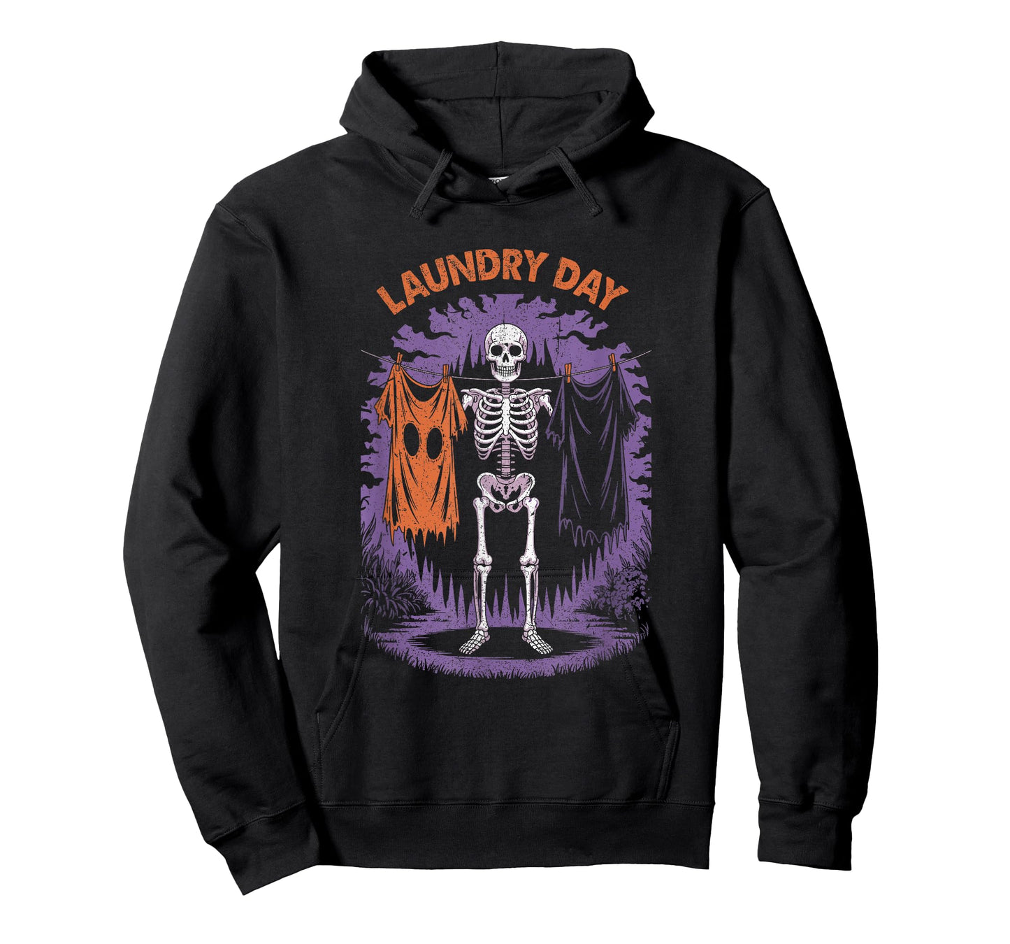 Skeleton Hanging Laundry with Ghost Sheet Funny Halloween T-Shirt