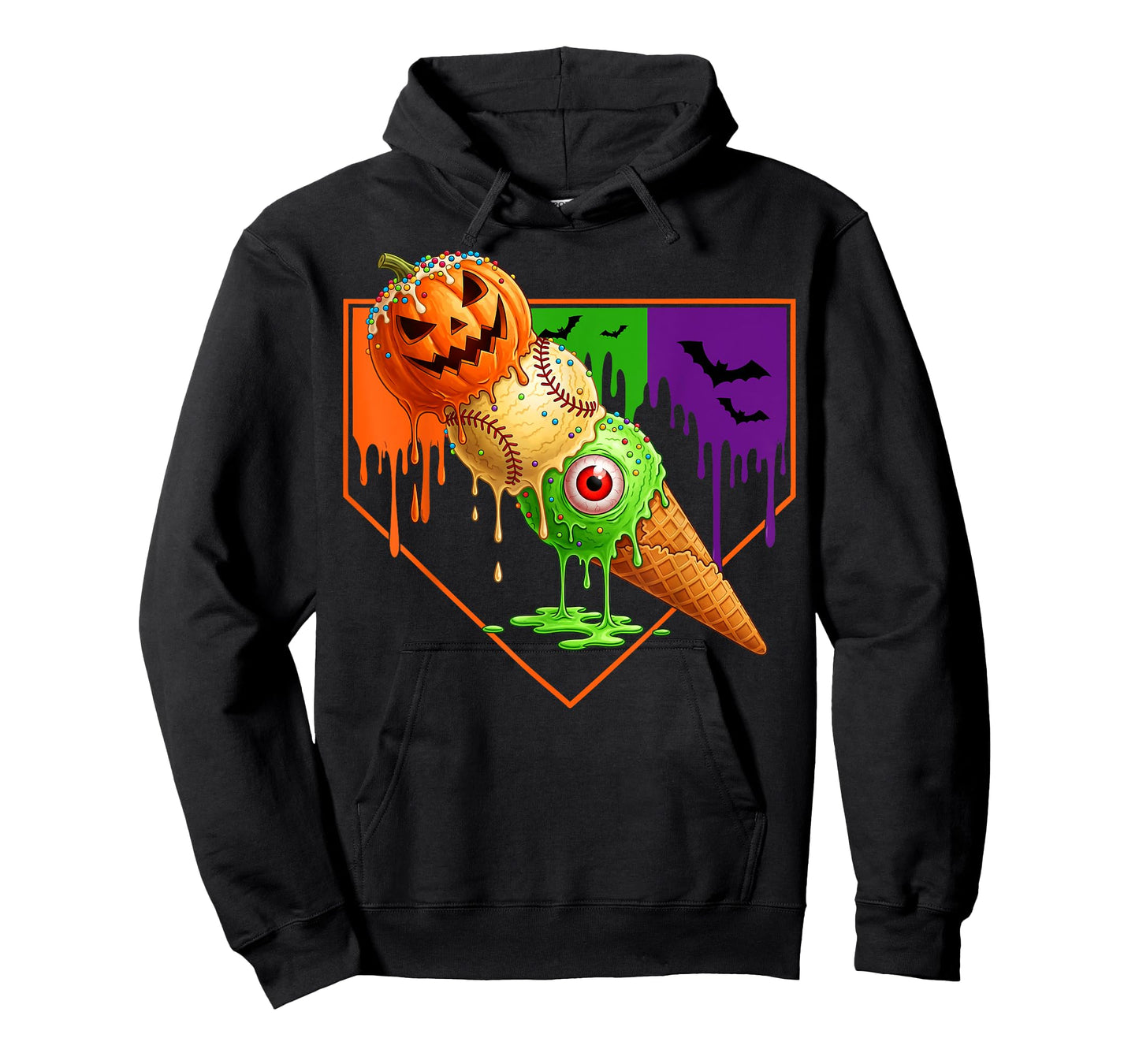 Baseball Ice Cream Cone Drip Home Plate Dripping Halloween T-Shirt