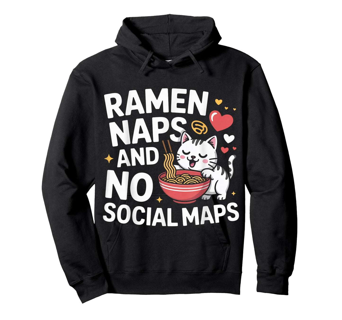 Ramen Naps and No Social Maps Cute Kawaii Cat Ramen T-Shirt