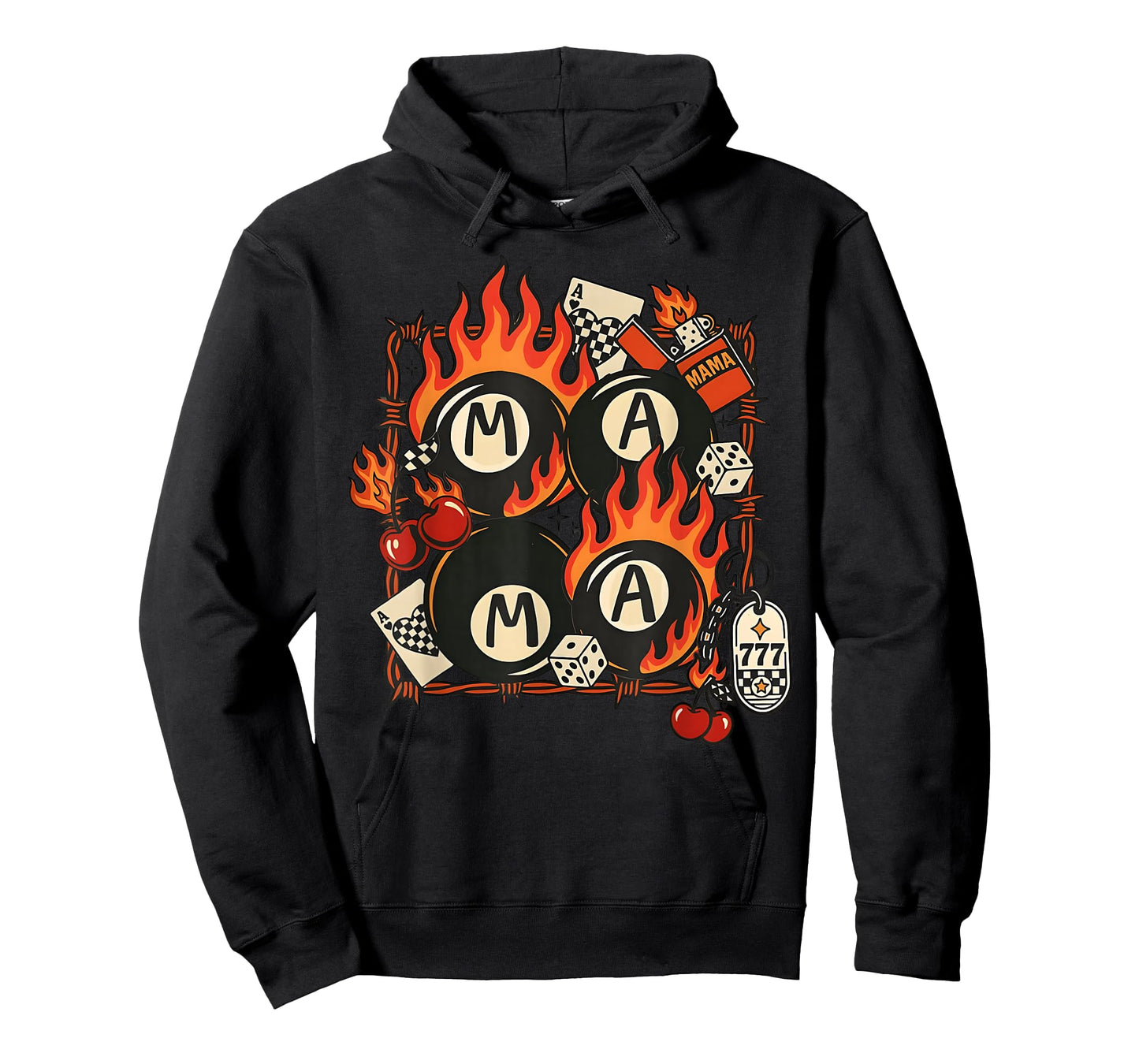 Mama Rockabilly Retro Tattoo Style Flame Dice Cherry T-Shirt