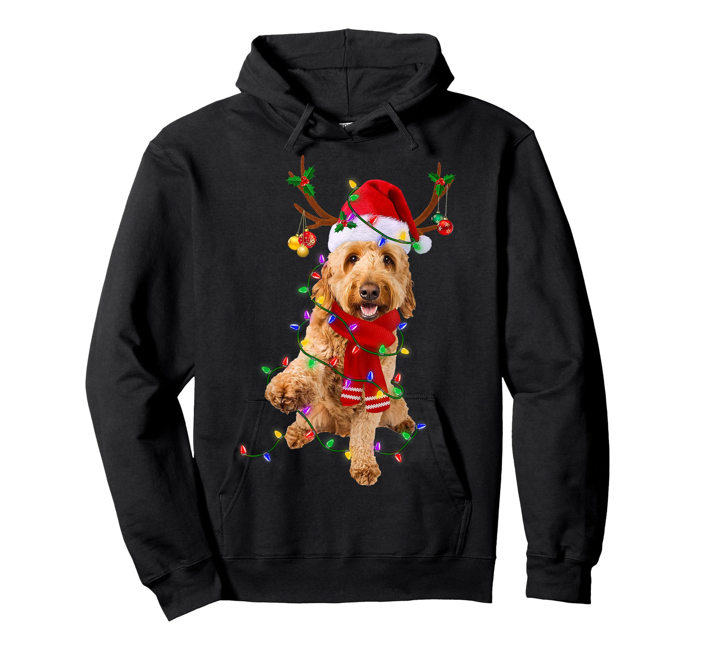 Funny Goldendoodle Dog Tree Christmas Lights Pajama Men Women Kids T-Shirt