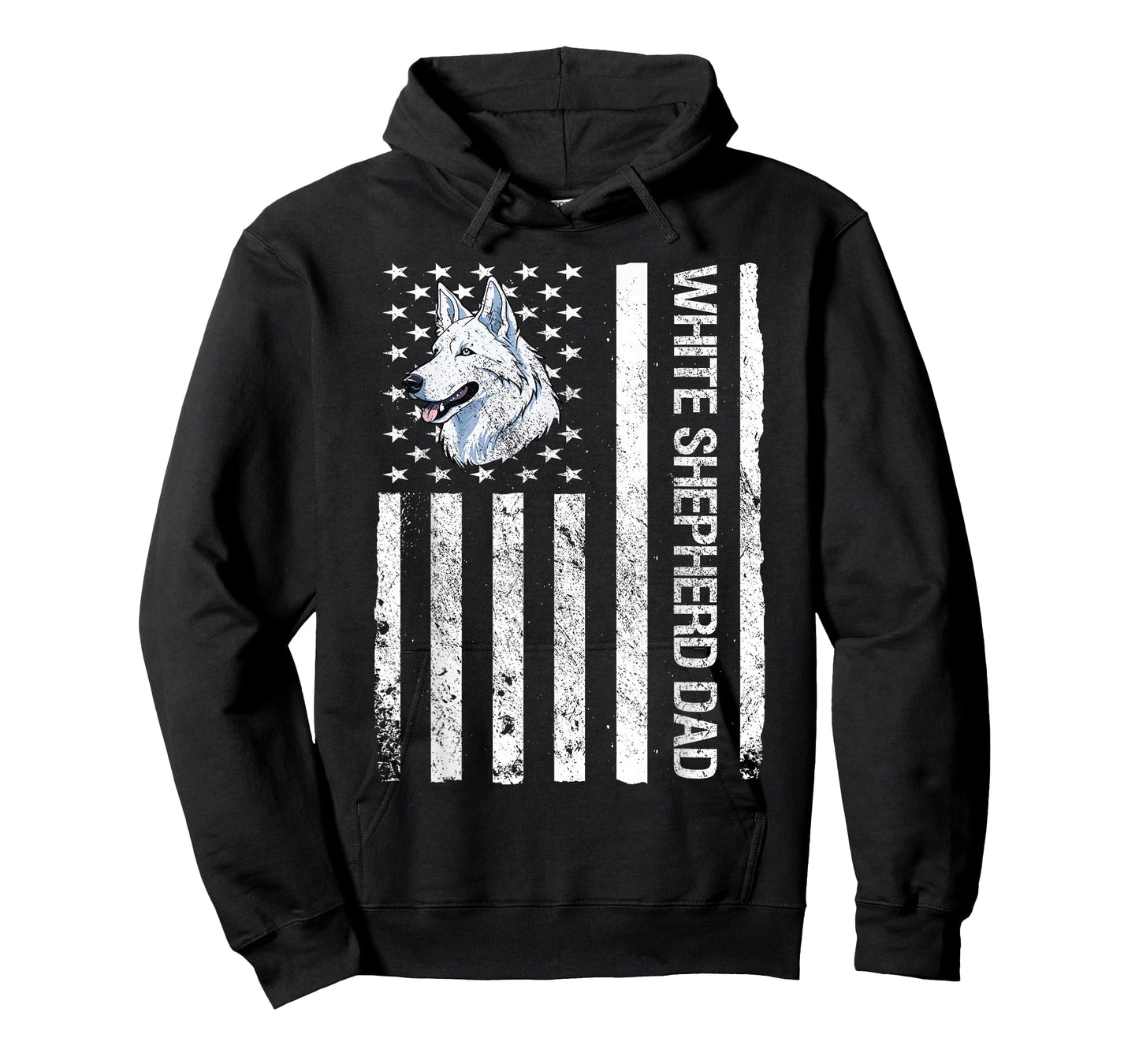 White Shepherd Dad USA Flag White German Shepherd T-Shirt