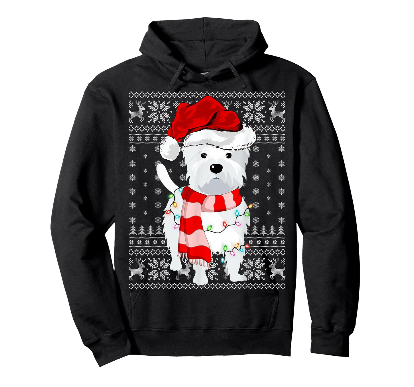 Ugly Sweater Xmas Lights Santa Hat Westie Dog Christmas Men Women Kids T-Shirt