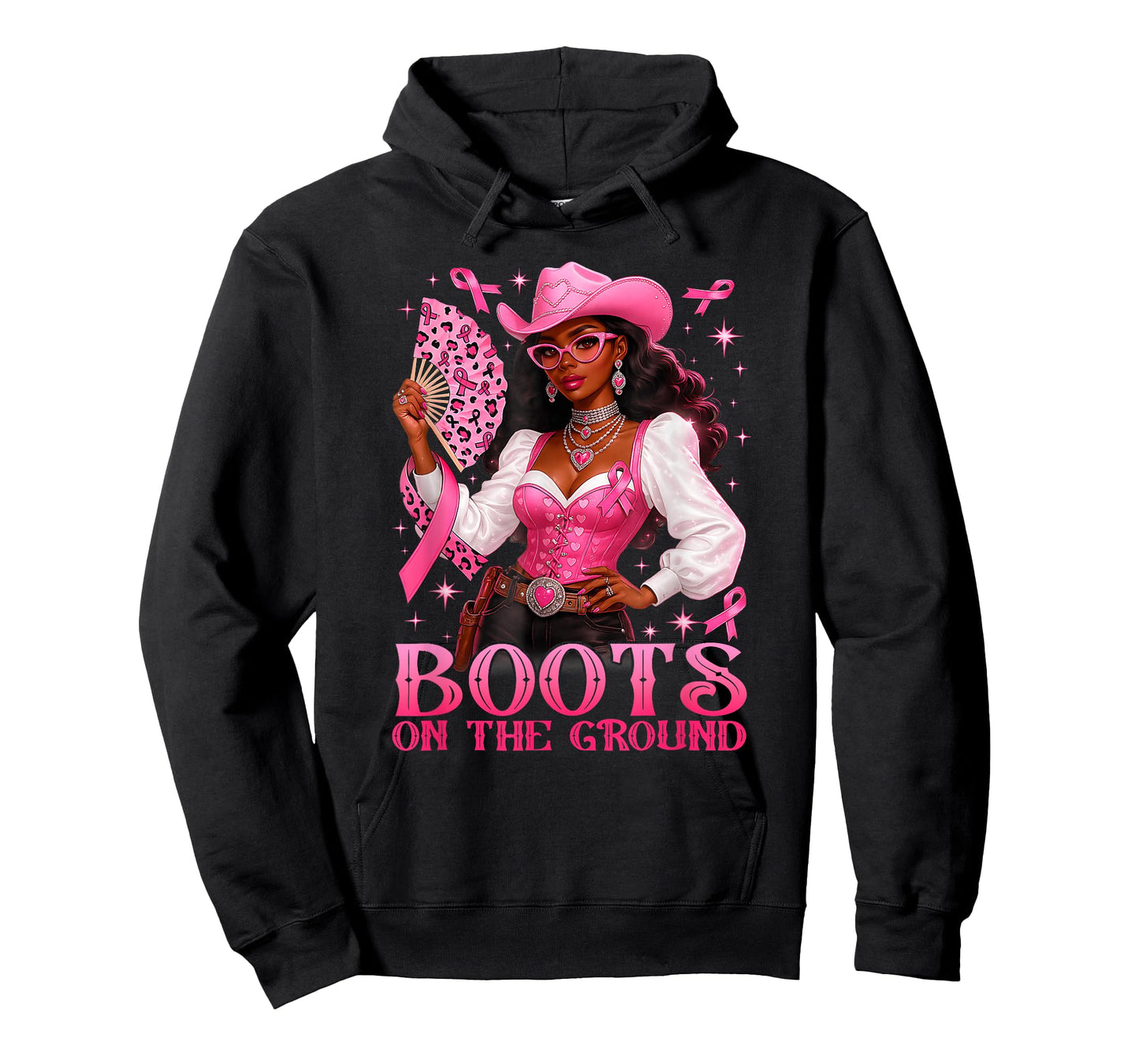 Boots On The Ground Pink Cowgirl Breast Cancer Western Women T-Shirt