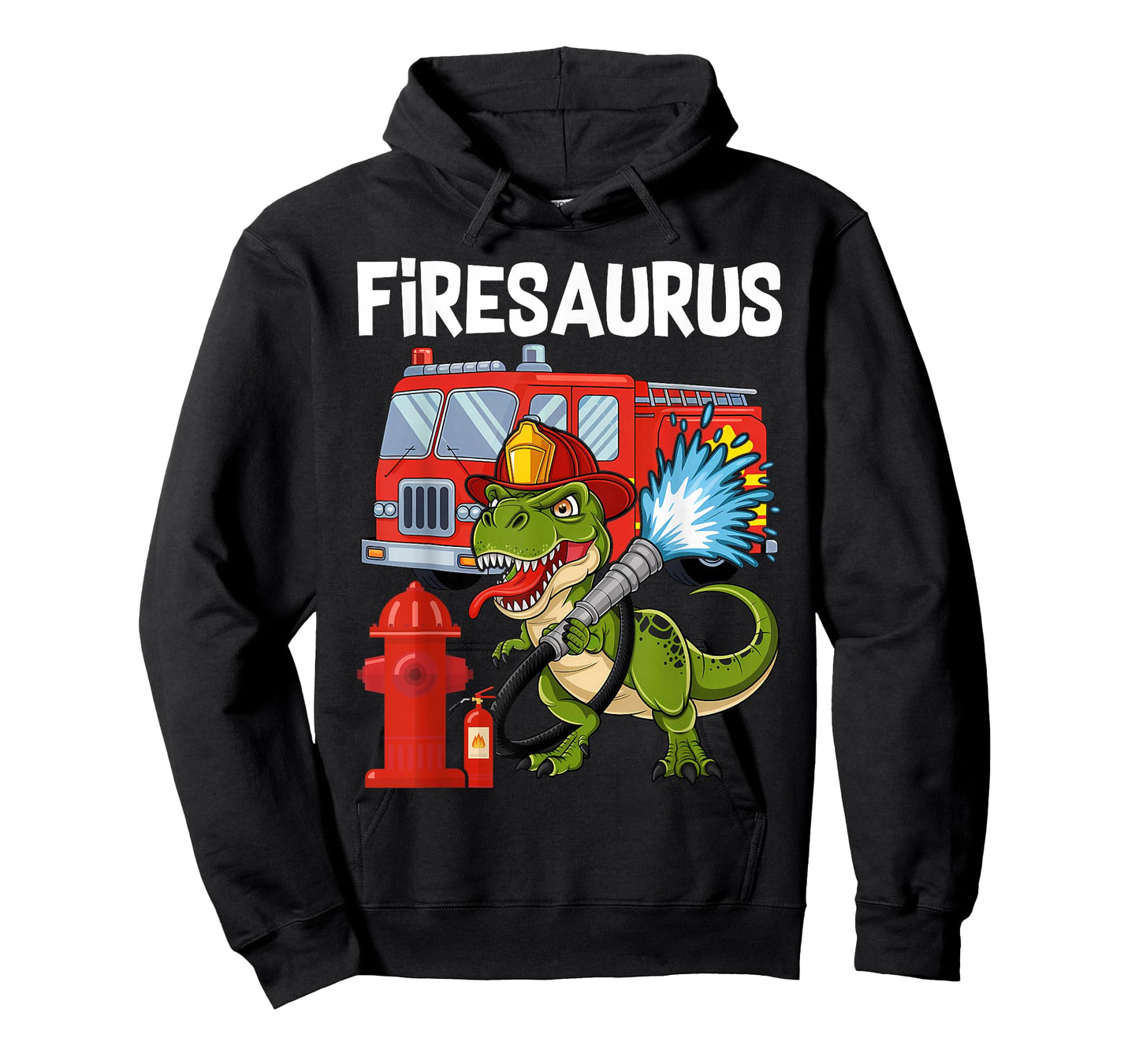 Fire Fighter Saurus Firetruck Fireman Dinosaur T-Shirt