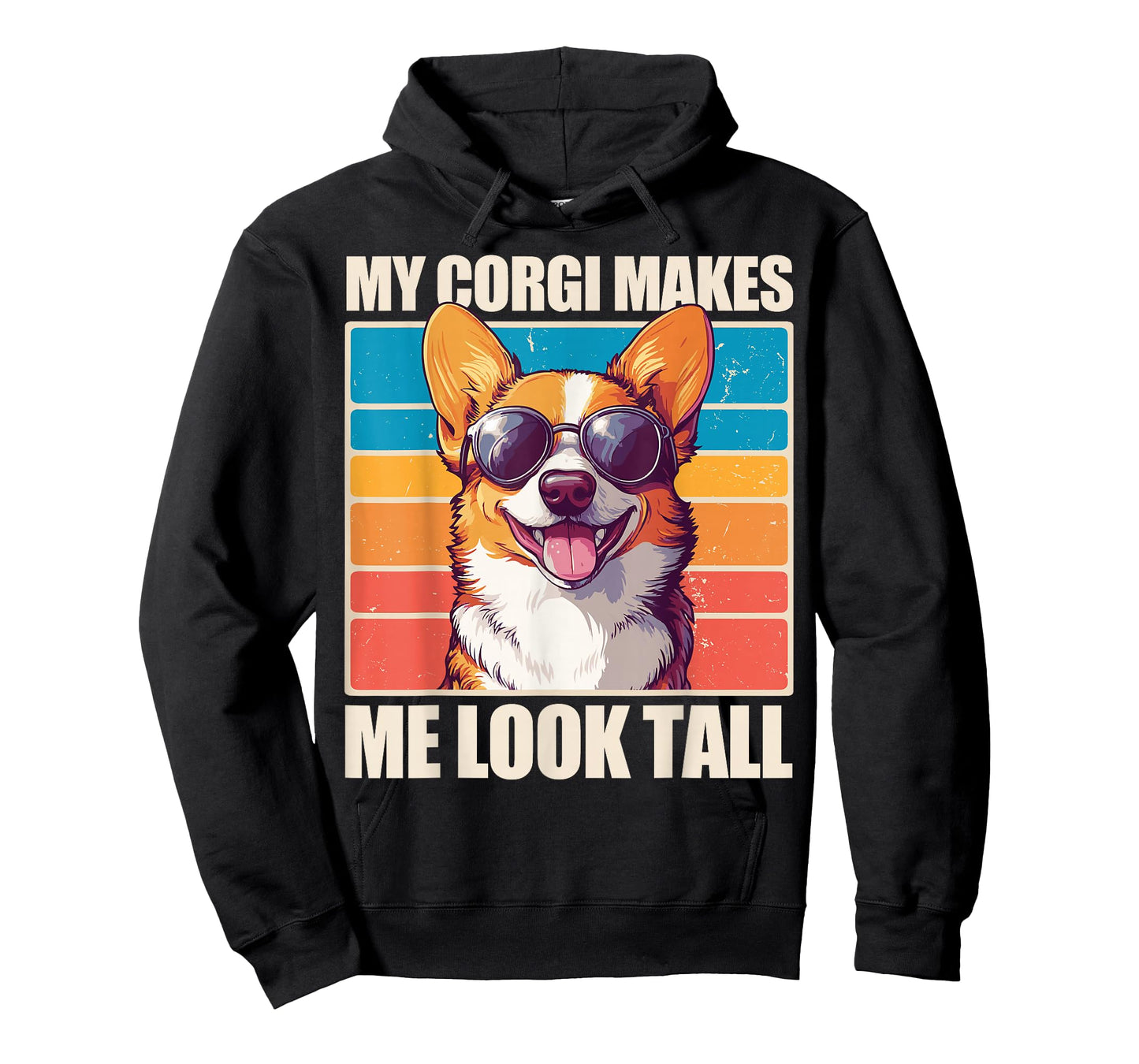 Welsh Corgi Pembroke Dog My Corgi Makes Me Look Tall Unisex-Adults Black Small Classic Fit Crew Neck Short Sleeve T-Shirt