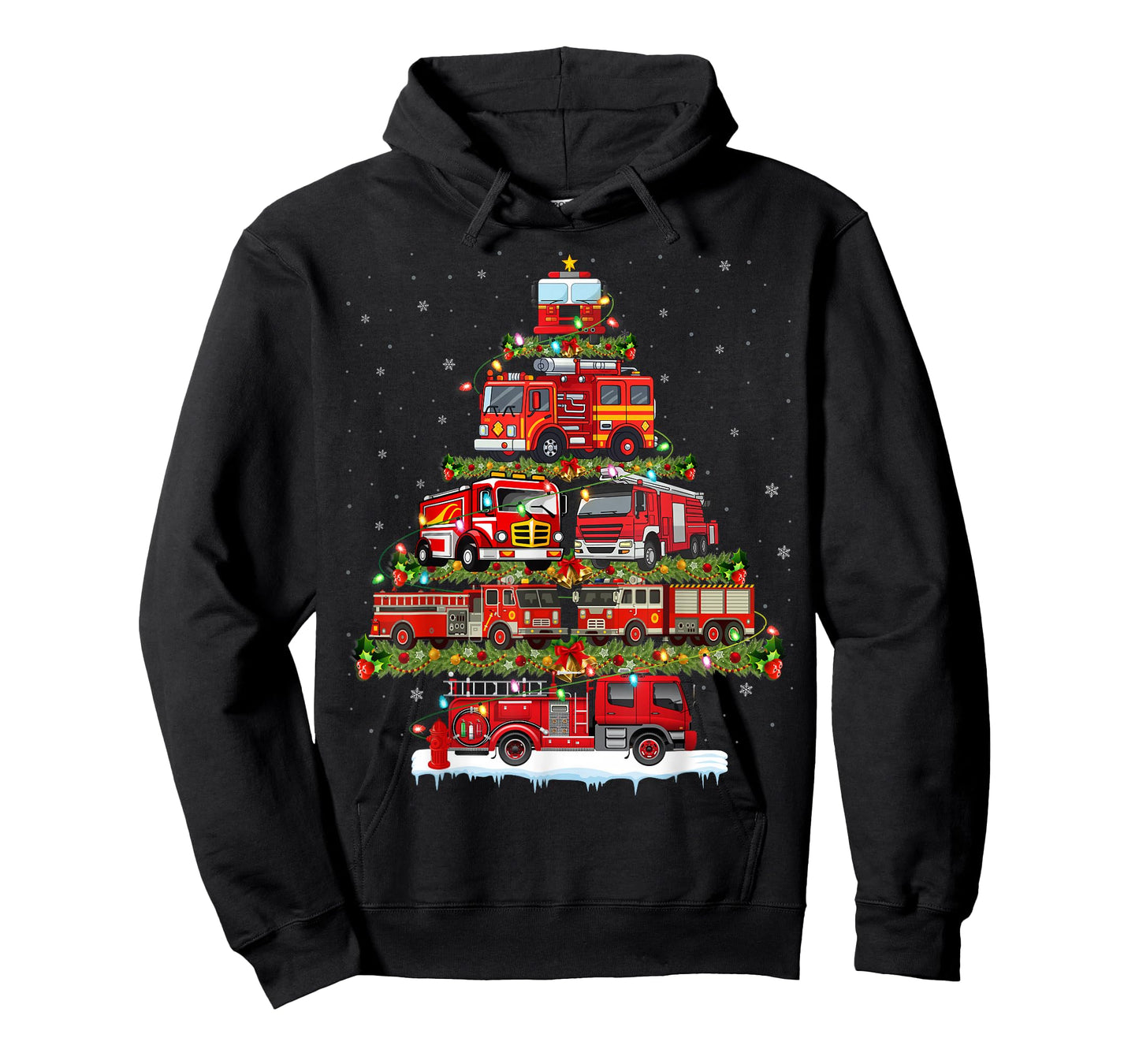 Fire Truck Xmas Lights Firefighter Fire Truck Christmas Tree T-Shirt