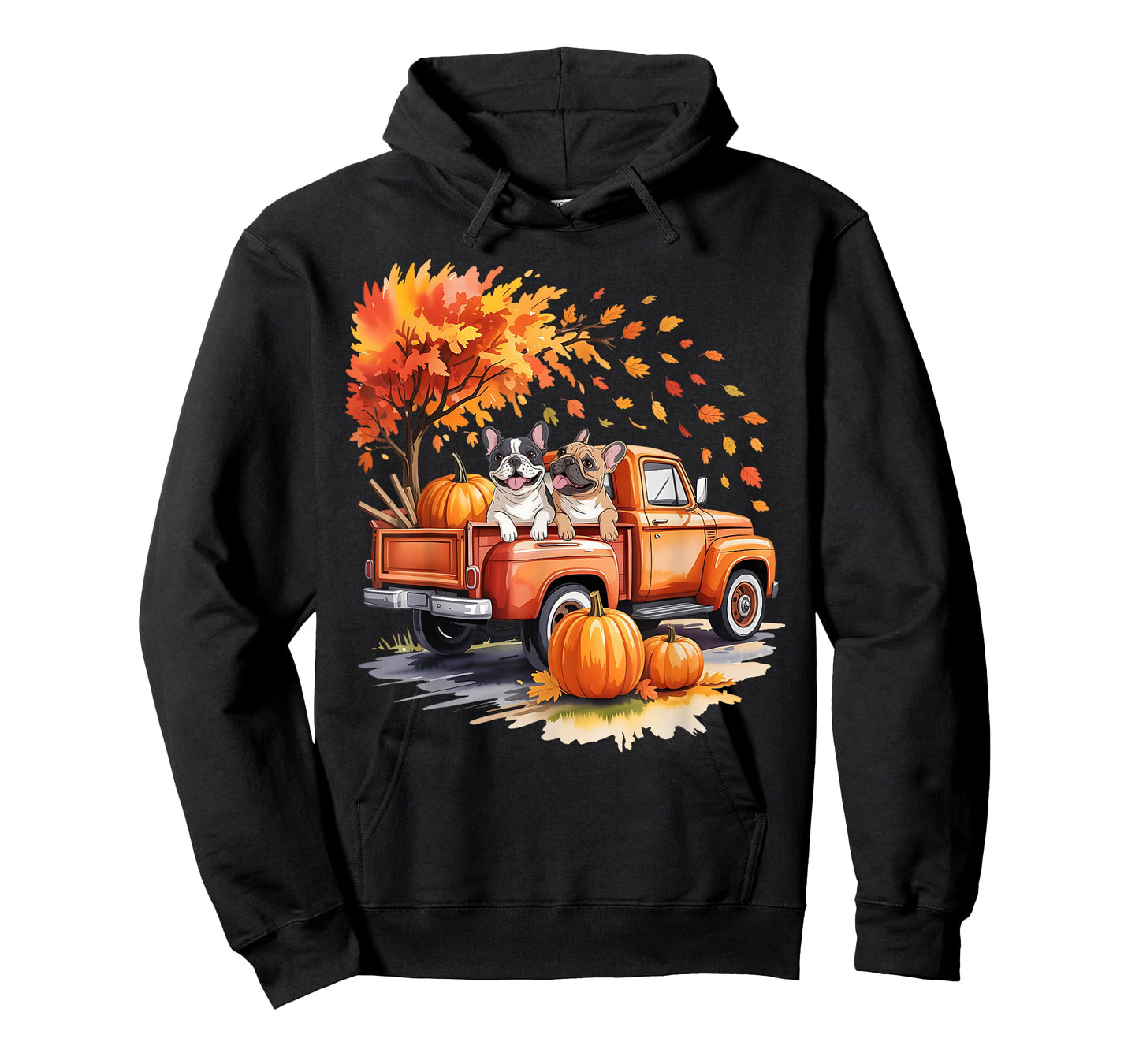 French Bulldog Truck Pumpkin Autumn Fall Leaves Thanksgiving T-Shirt