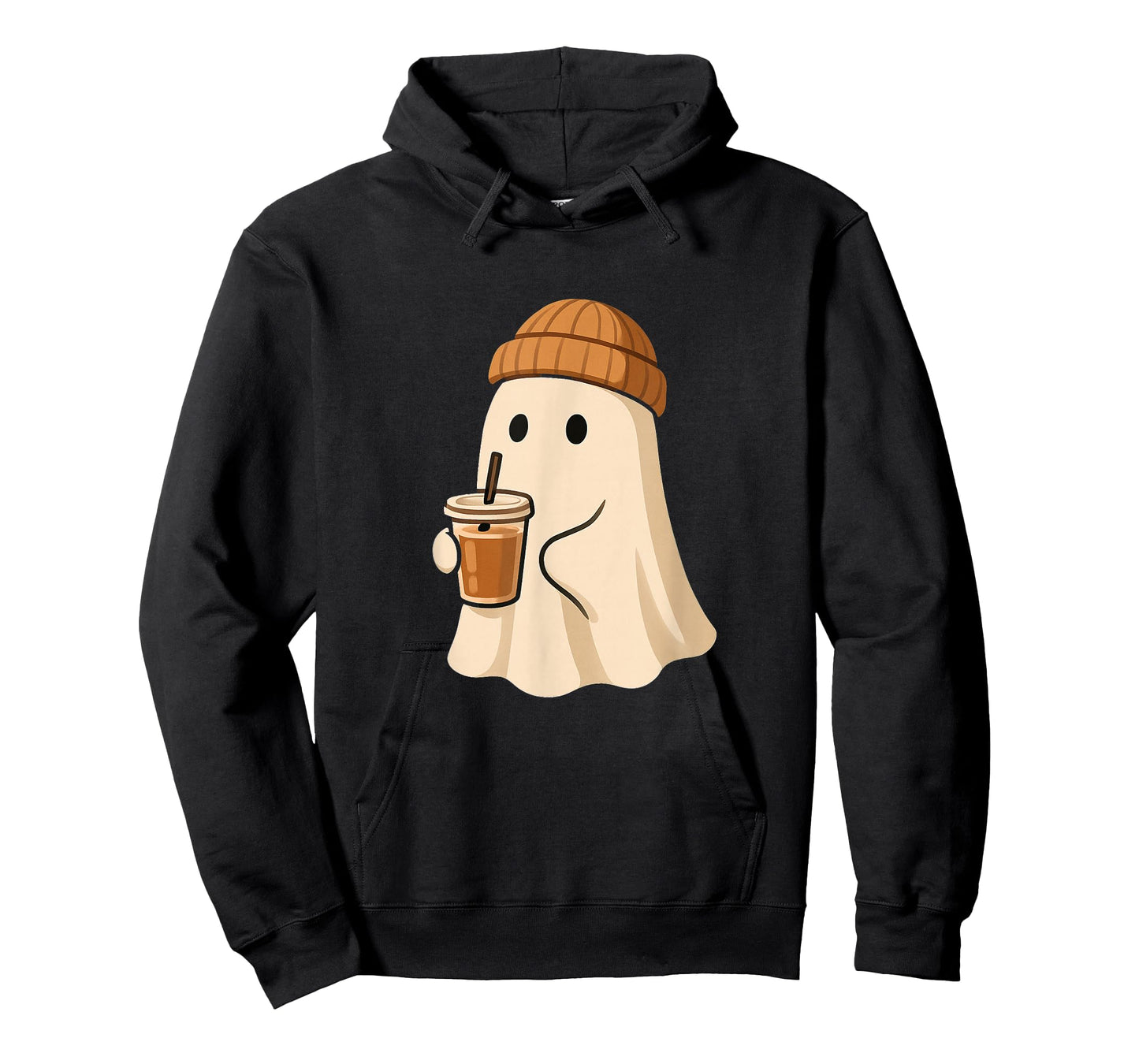 Ghost with Beanie Coffee Cup Minimal Cozy Spooky Autumn T-Shirt