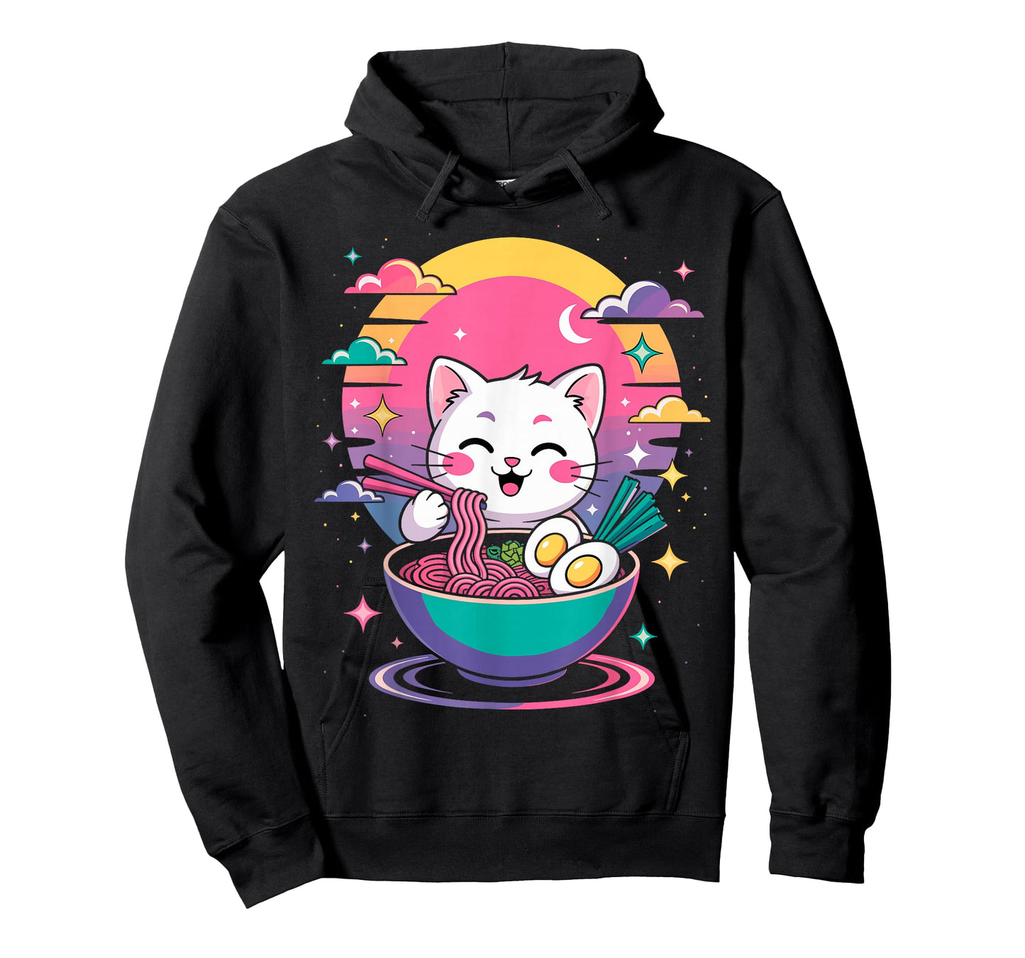 Cute Cat & Ramen Anime Noodle Tee Japanese Kawaii Retro T-Shirt
