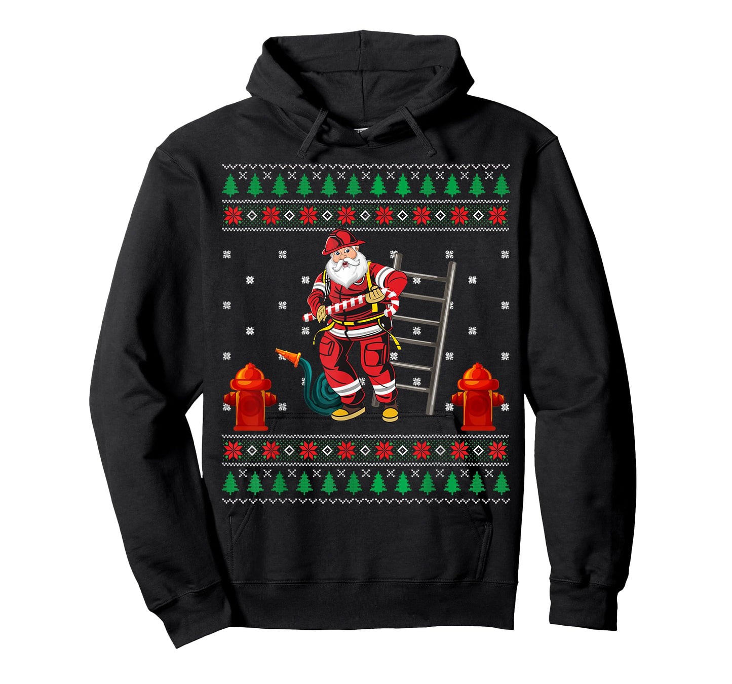 Funny Firefighter Fireman Ugly Christmas Santa Claus Pajama T-Shirt