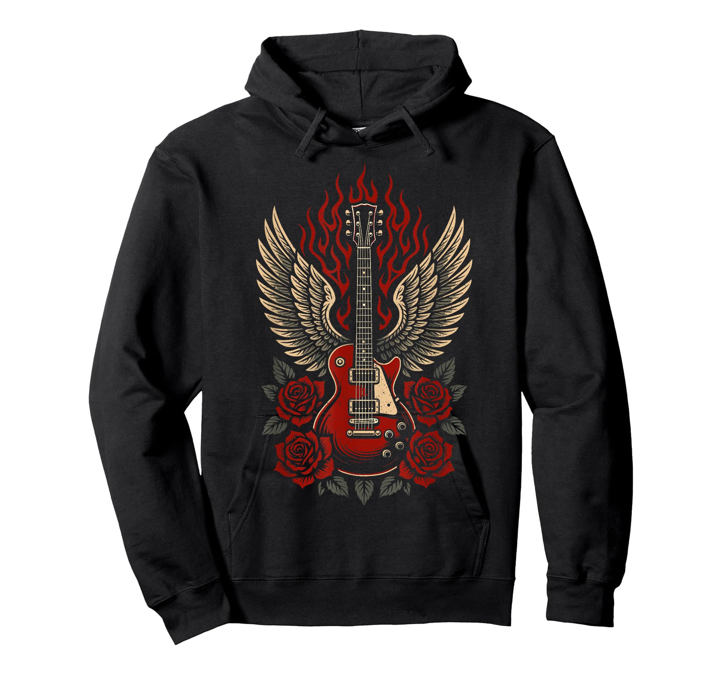 Vintage Electric Guitar Wings Roses Rock Graphic T-Shirt