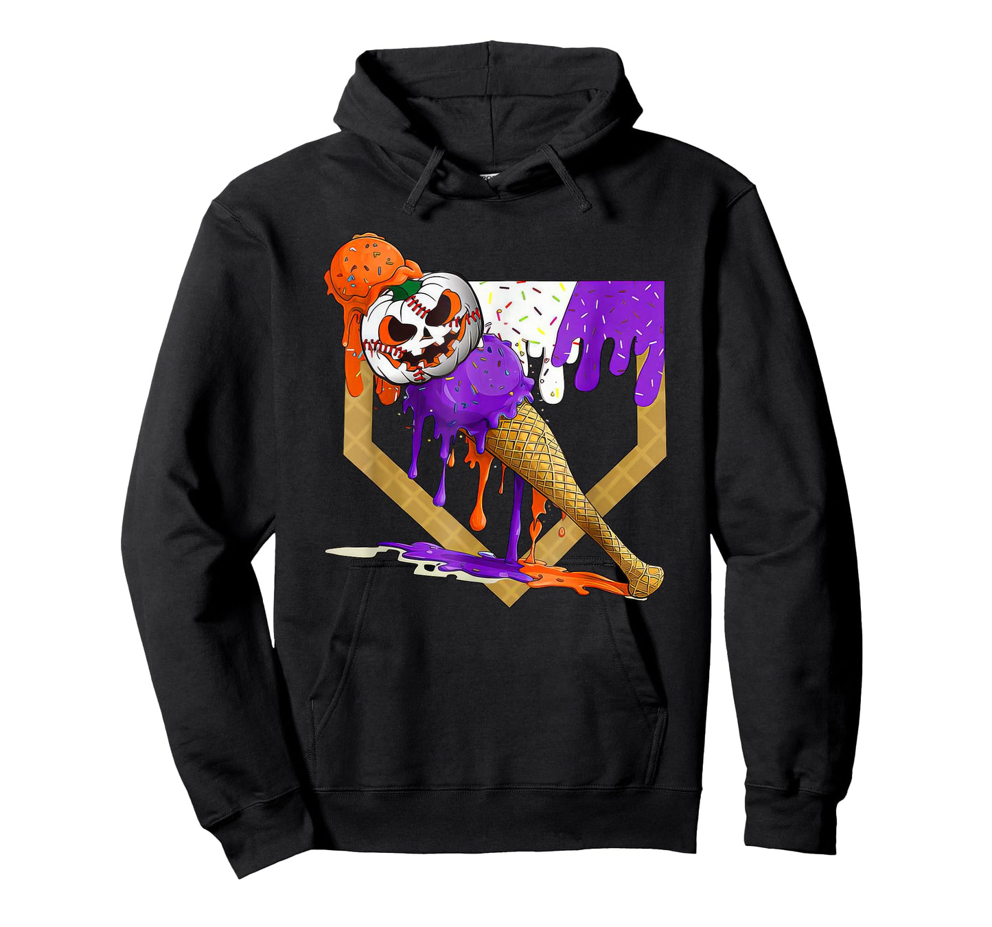 Retro Home Plate Pumkin Baseball Ice Cream Halloween T-Shirt