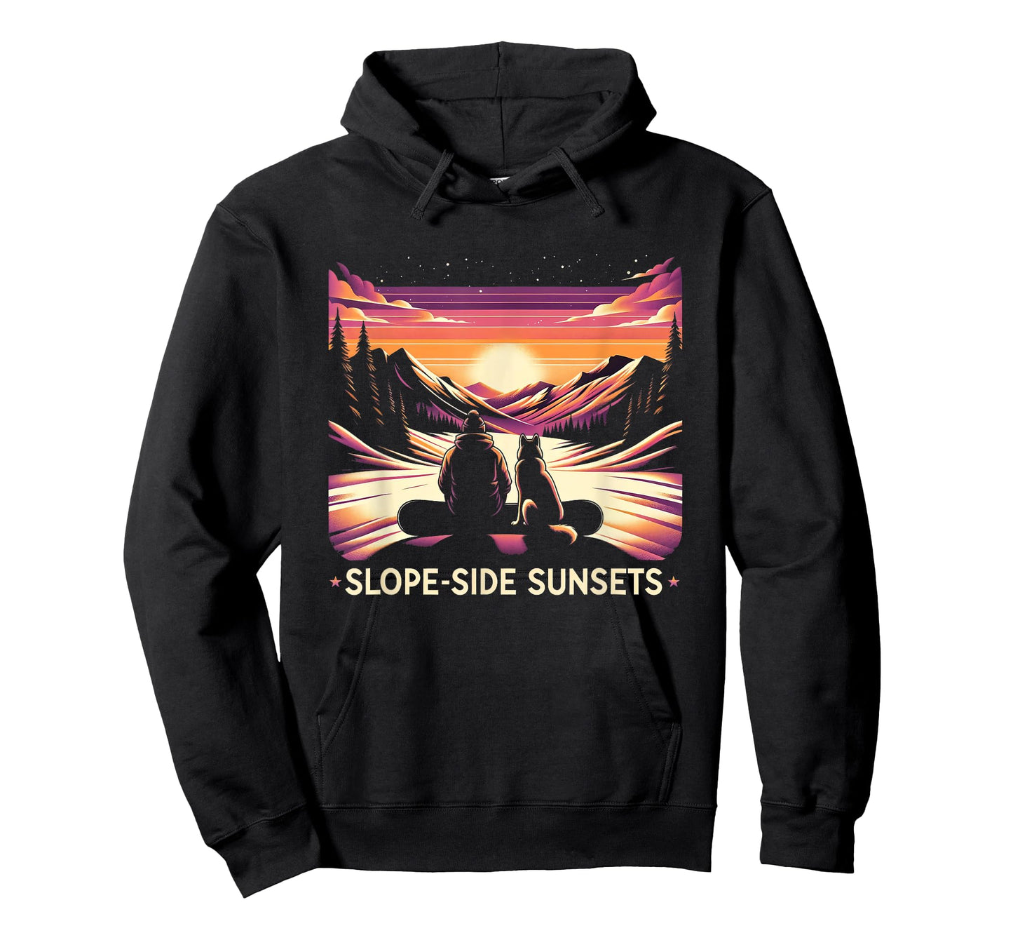 Slope-side Sunsets - Tranquil Snowboarding Dog Tee T-Shirt